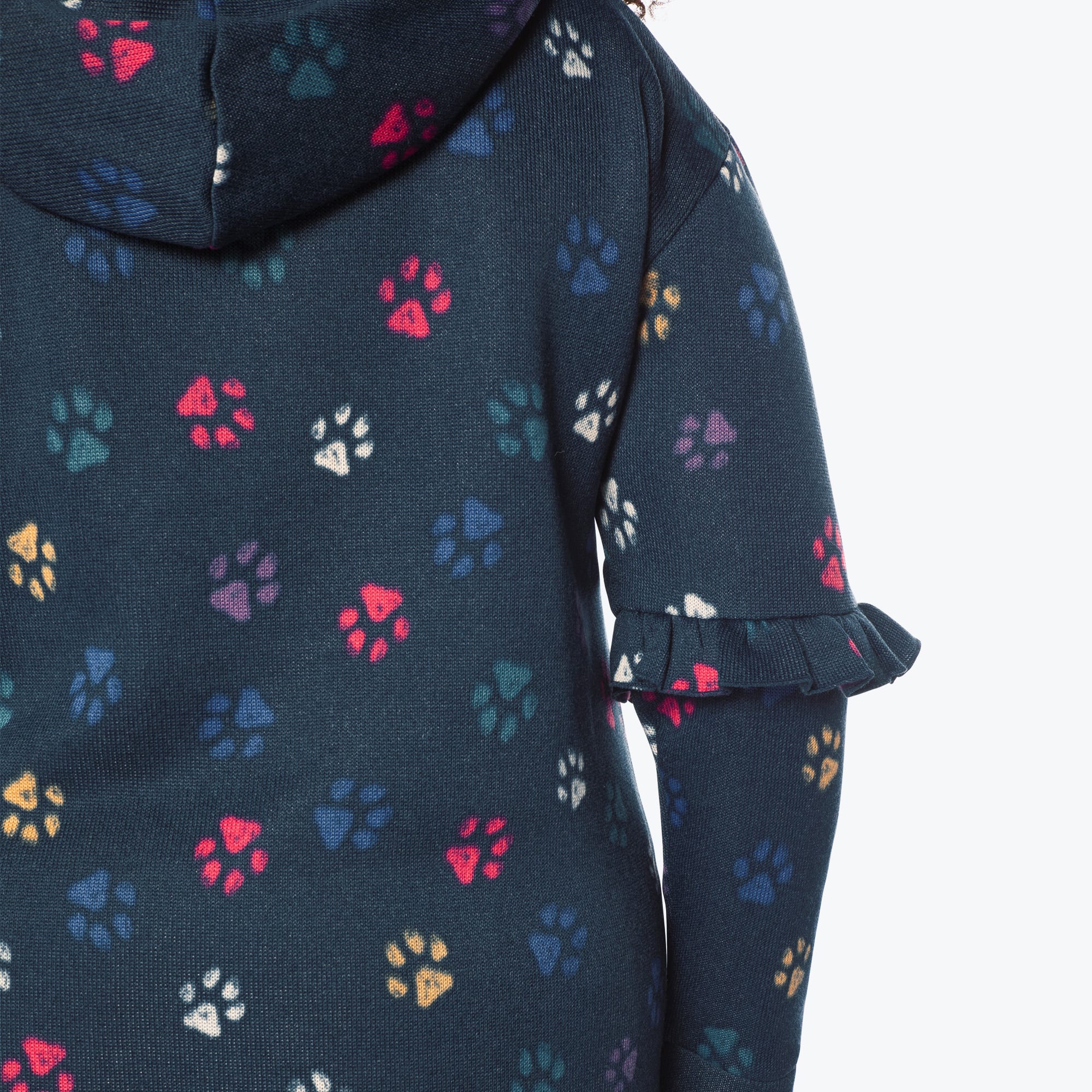 Peekaboo Sweater Fleece Tunic Hoodie - PAWS NAVY - PeekabooSweaterFleece_XL_PawsNavy_XL_04a