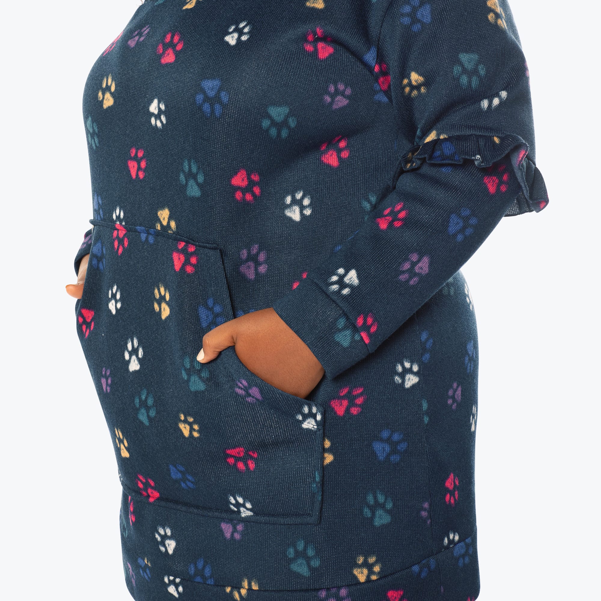 Peekaboo Sweater Fleece Tunic Hoodie - PAWS NAVY - PeekabooSweaterFleece_XL_PawsNavy_XL_04b