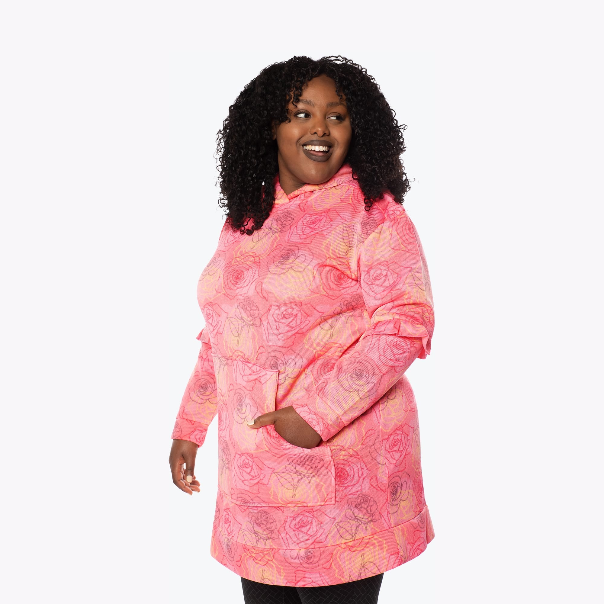 Peekaboo Sweater Fleece Tunic Hoodie - SERENITY ROSE - PeekabooSweaterFleece_XL_SerenityRose_XL_03a