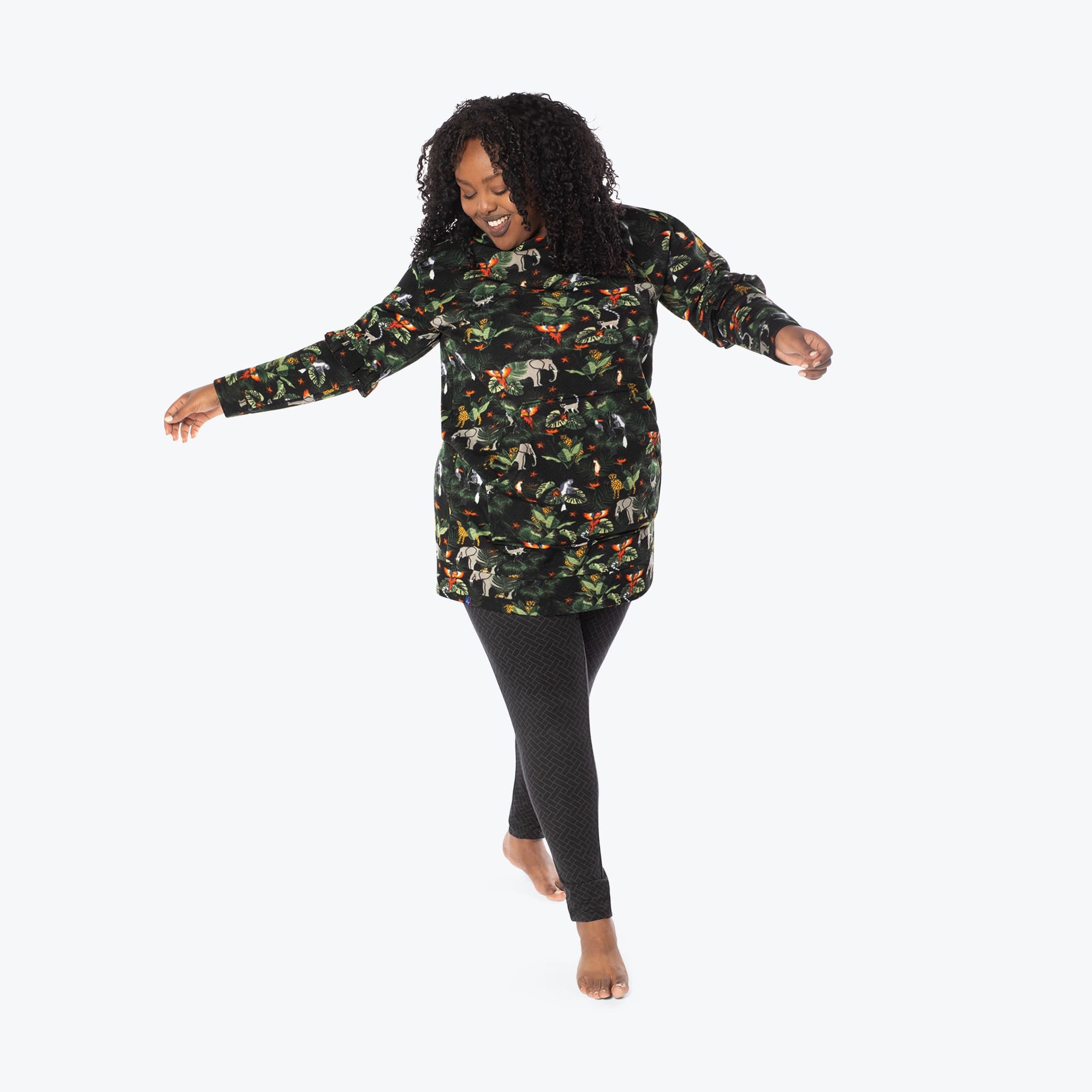 Peekaboo Sweater Fleece Tunic Hoodie - WILDLIFE BLACK - PeekabooSweaterFleece_XL_WildlifeBlack_XL_01a