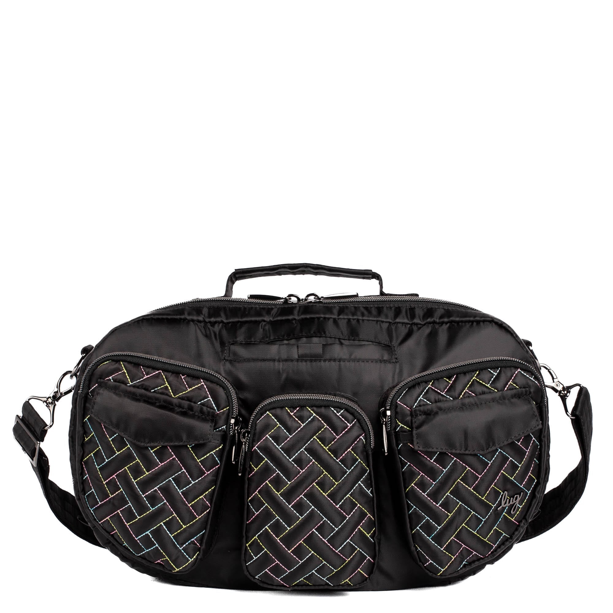 Railcar Crossbody Bag - BLACK ICEPOP STITCH - Railcar_BlackWithRainbow_01