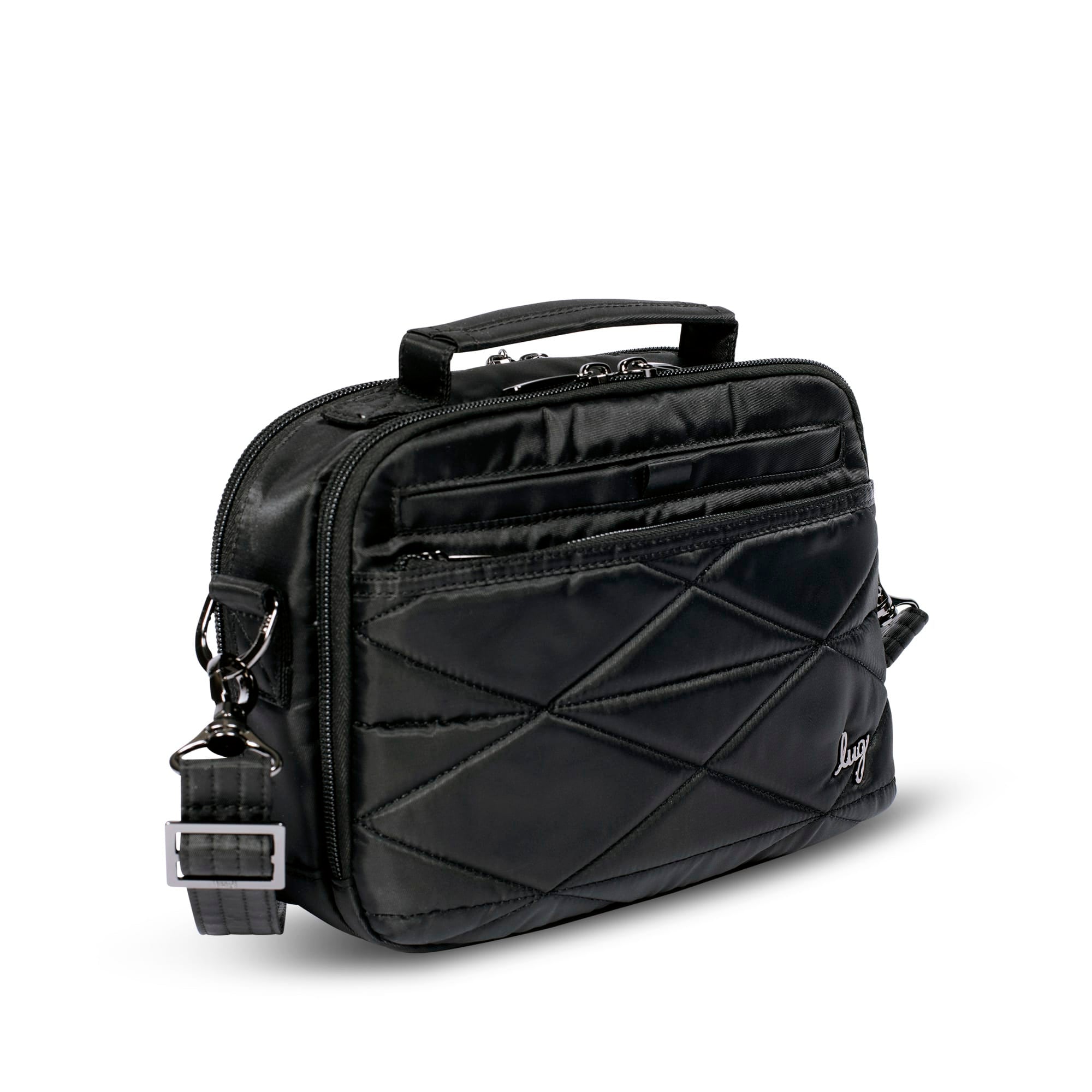 Black Lug Roundabout XL Convertible Wallet Crossbody bag with adjustable strap and multiple compartments.