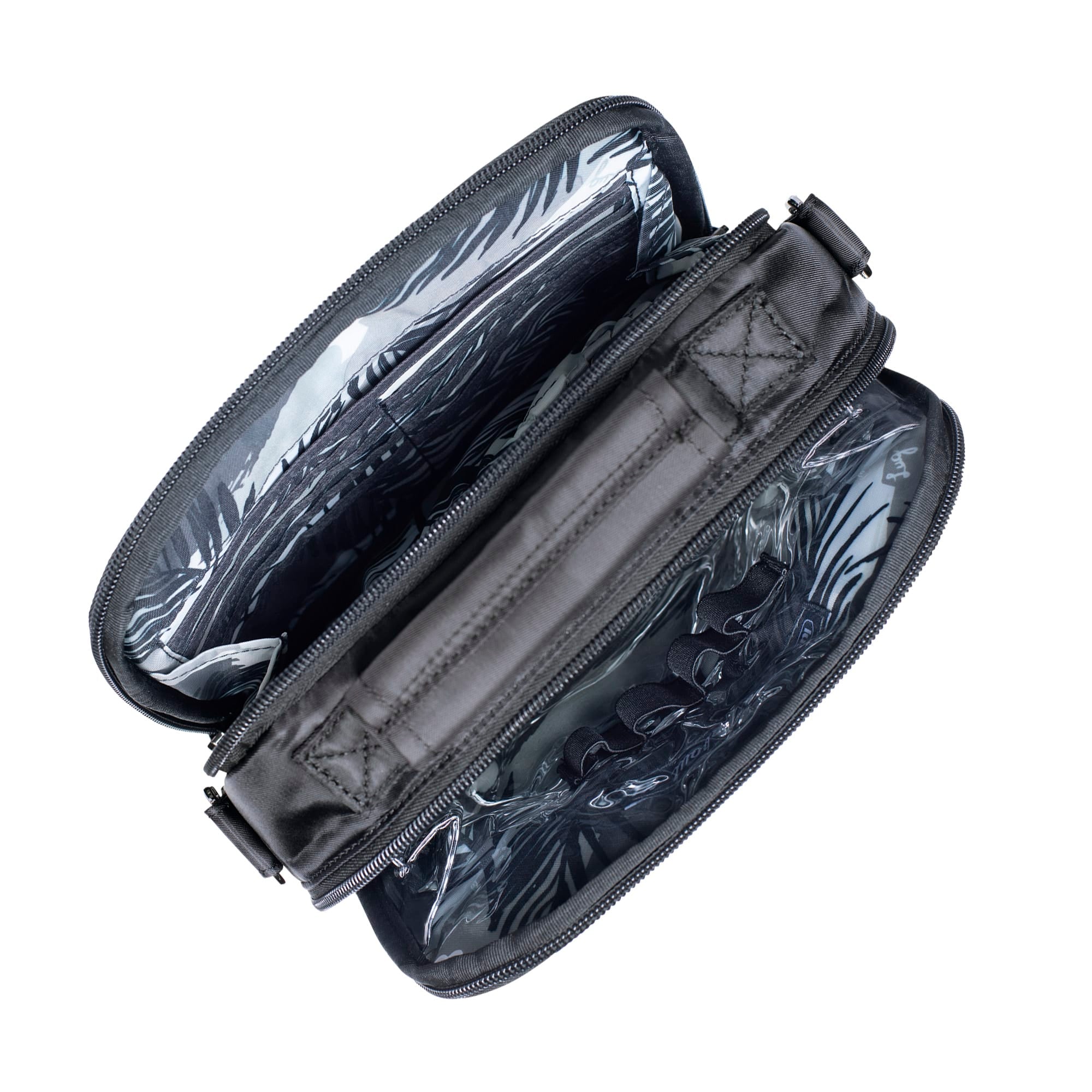 Black Lug Roundabout XL Convertible Wallet Crossbody bag with multiple compartments and adjustable strap.