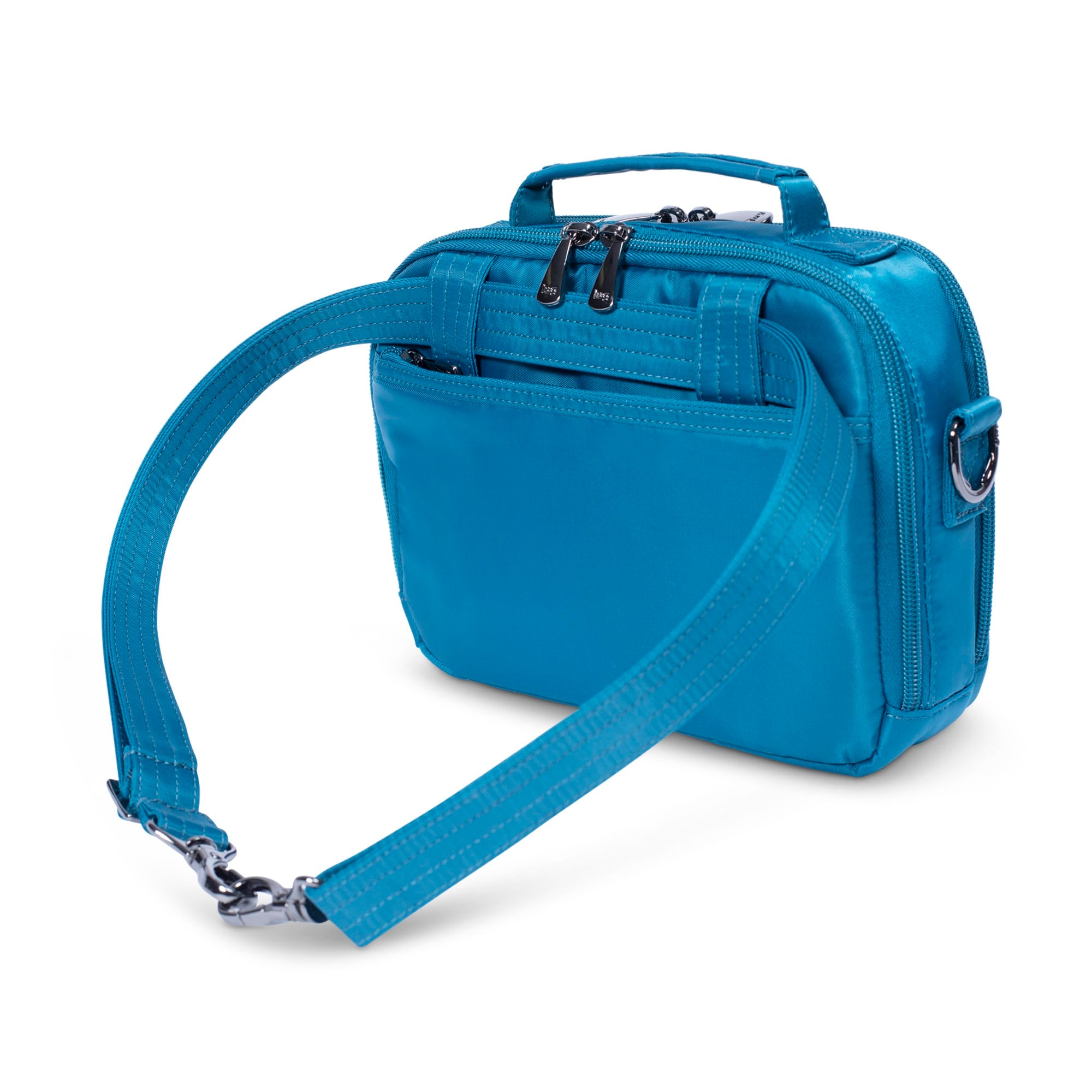 Lug Roundabout XL Convertible Wallet Crossbody in ocean blue, showing the versatile design and spacious interior.