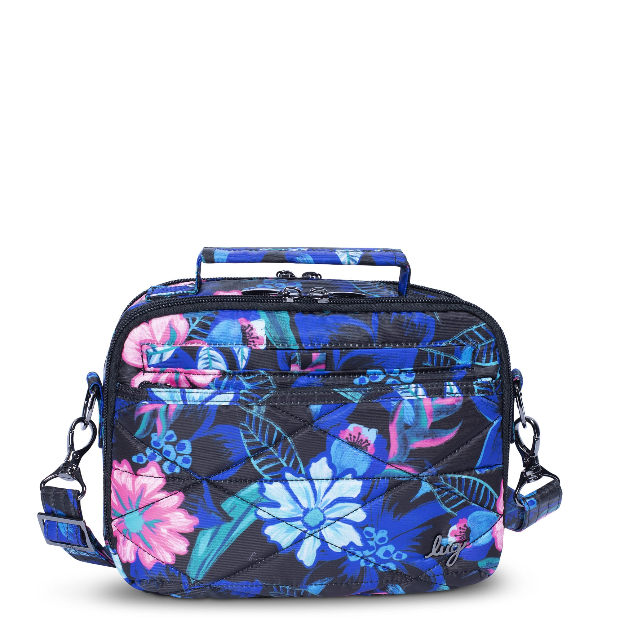 Lug Roundabout XL Convertible Wallet Crossbody bag in Resort Black with adjustable strap and multiple compartments.