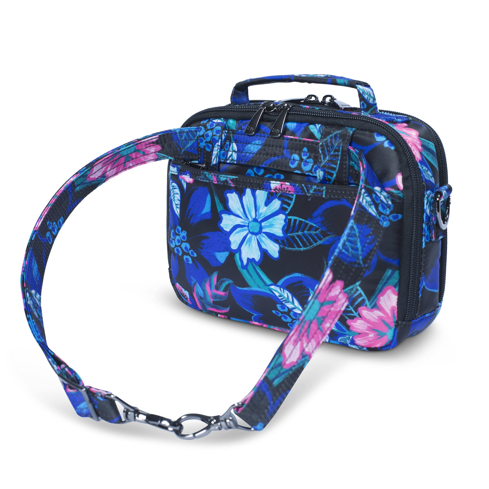 Lug Roundabout XL Convertible Wallet Crossbody bag in Resort Black with multiple compartments and adjustable strap.