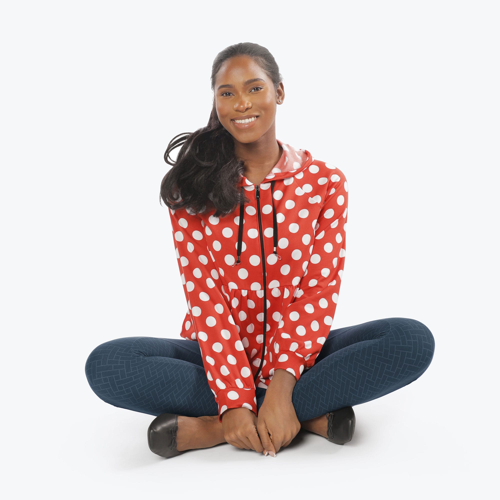 Shimmy Brushed Jersey Zip Up - CRIMSON LARGE DOT - Shimmy_Crimson_Large_Dot_S_05
