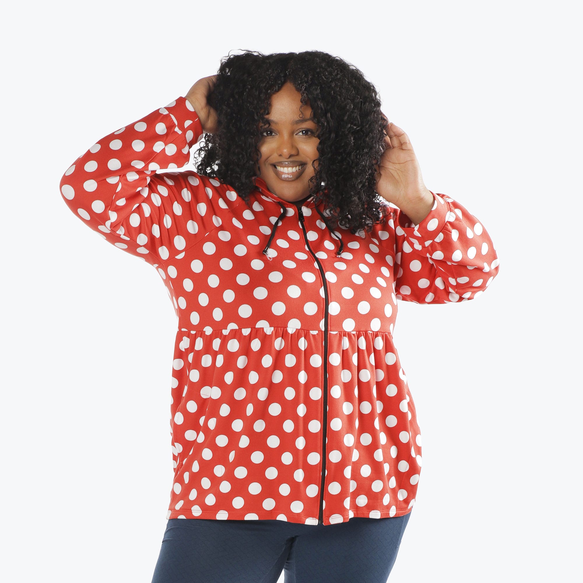 Shimmy Brushed Jersey Zip Up - CRIMSON LARGE DOT - Shimmy_Crimson_Large_Dot_XL_01a