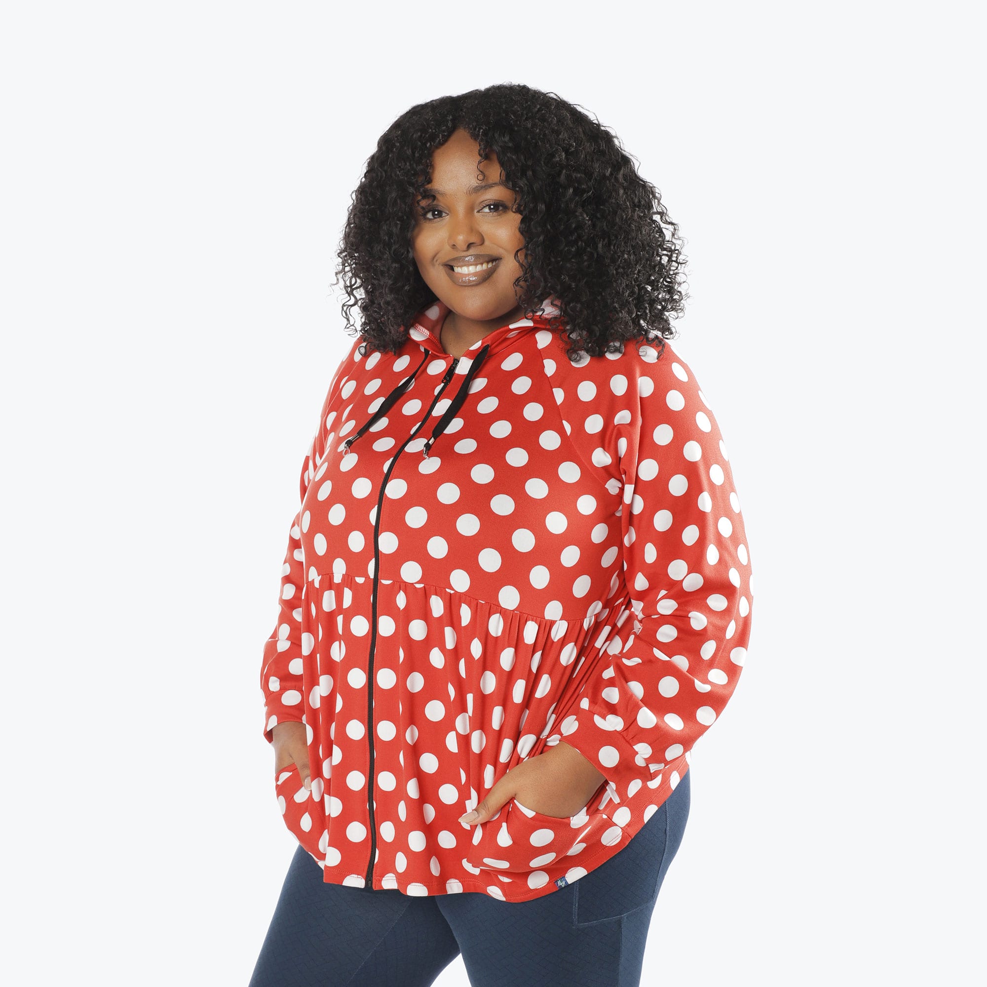 Shimmy Brushed Jersey Zip Up - CRIMSON LARGE DOT - Shimmy_Crimson_Large_Dot_XL_03
