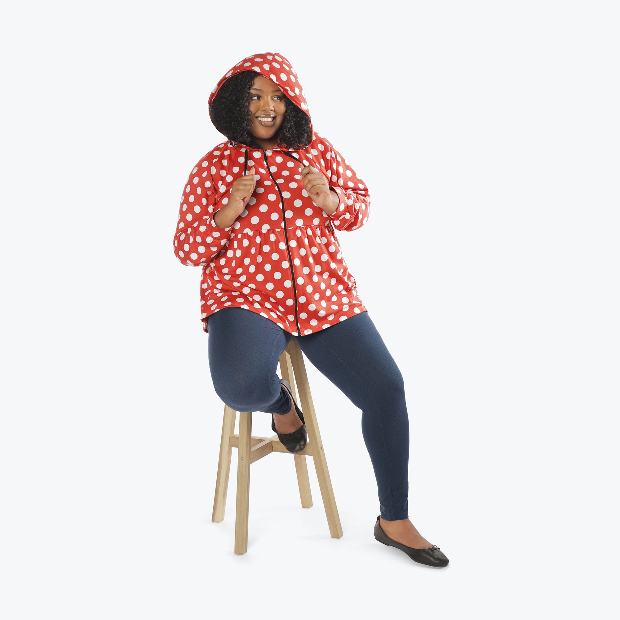 Shimmy Brushed Jersey Zip Up - CRIMSON LARGE DOT - Shimmy_Crimson_Large_Dot_XL_05