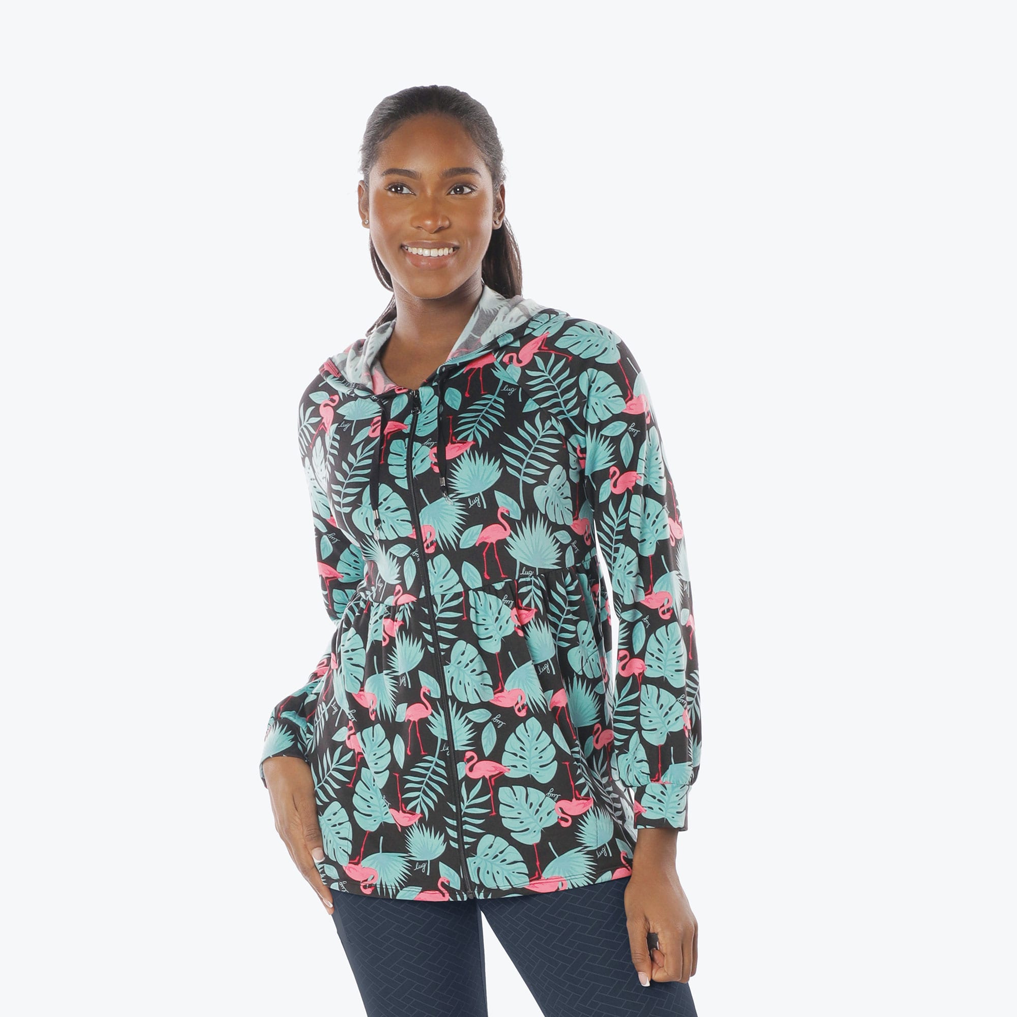 Shimmy Brushed Jersey Zip Up - FLAMINGO BLACK - Shimmy_Flamingo_Black_S_01a