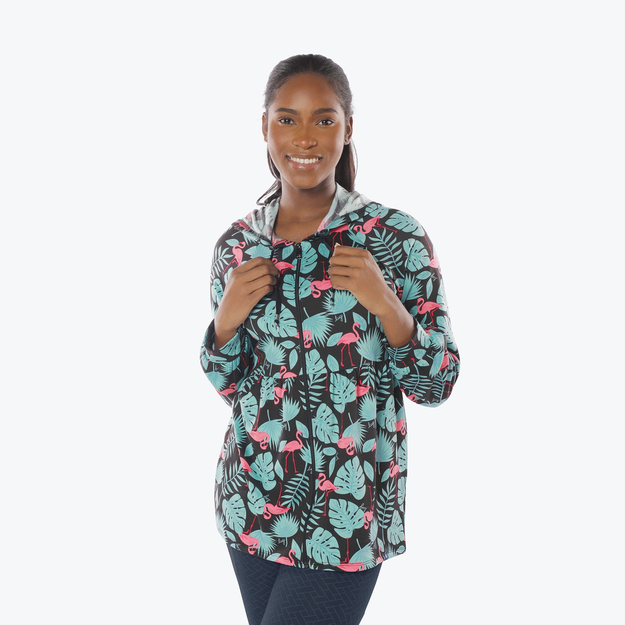 Shimmy Brushed Jersey Zip Up - FLAMINGO BLACK - Shimmy_Flamingo_Black_S_03