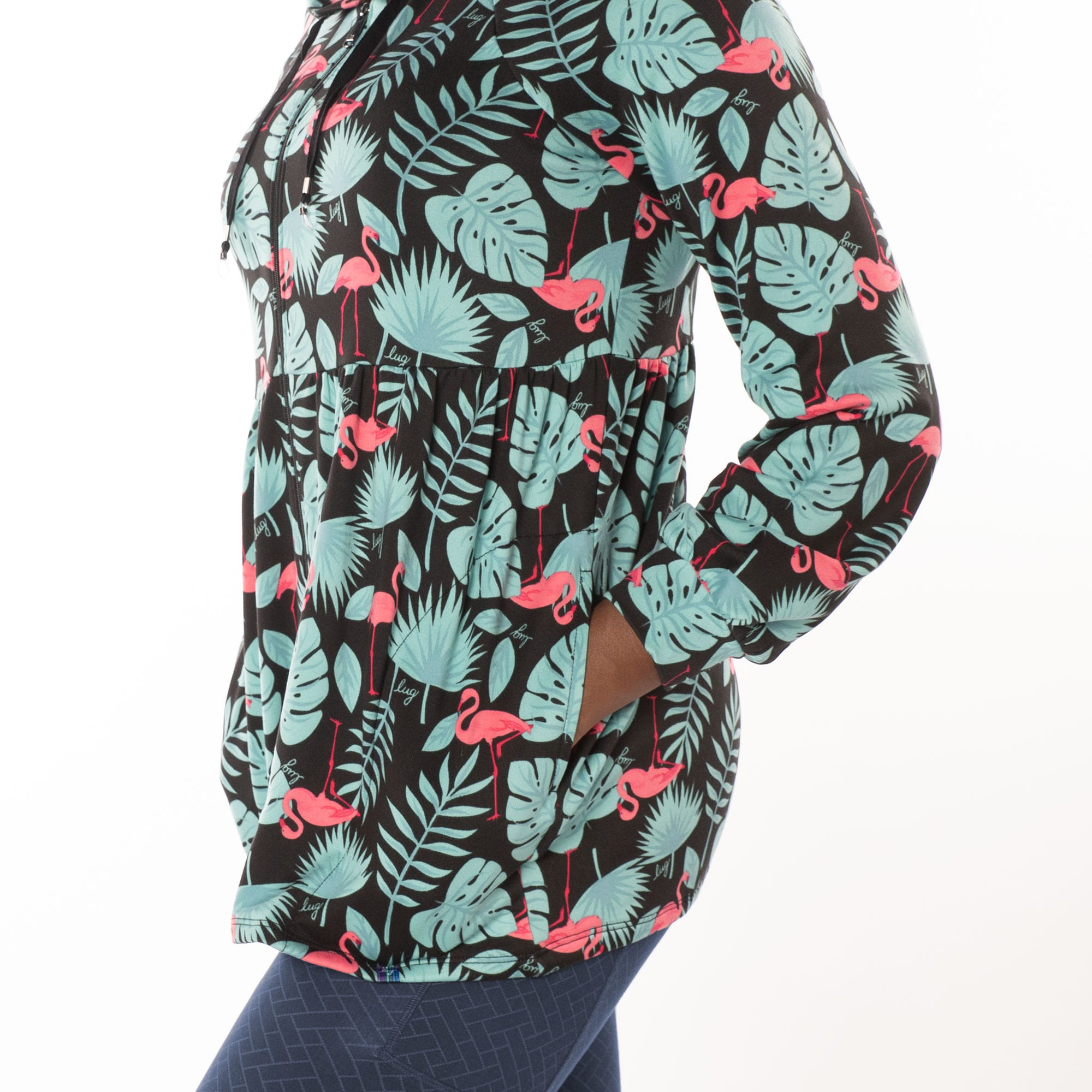 Shimmy Brushed Jersey Zip Up - FLAMINGO BLACK - Shimmy_Flamingo_Black_S_04