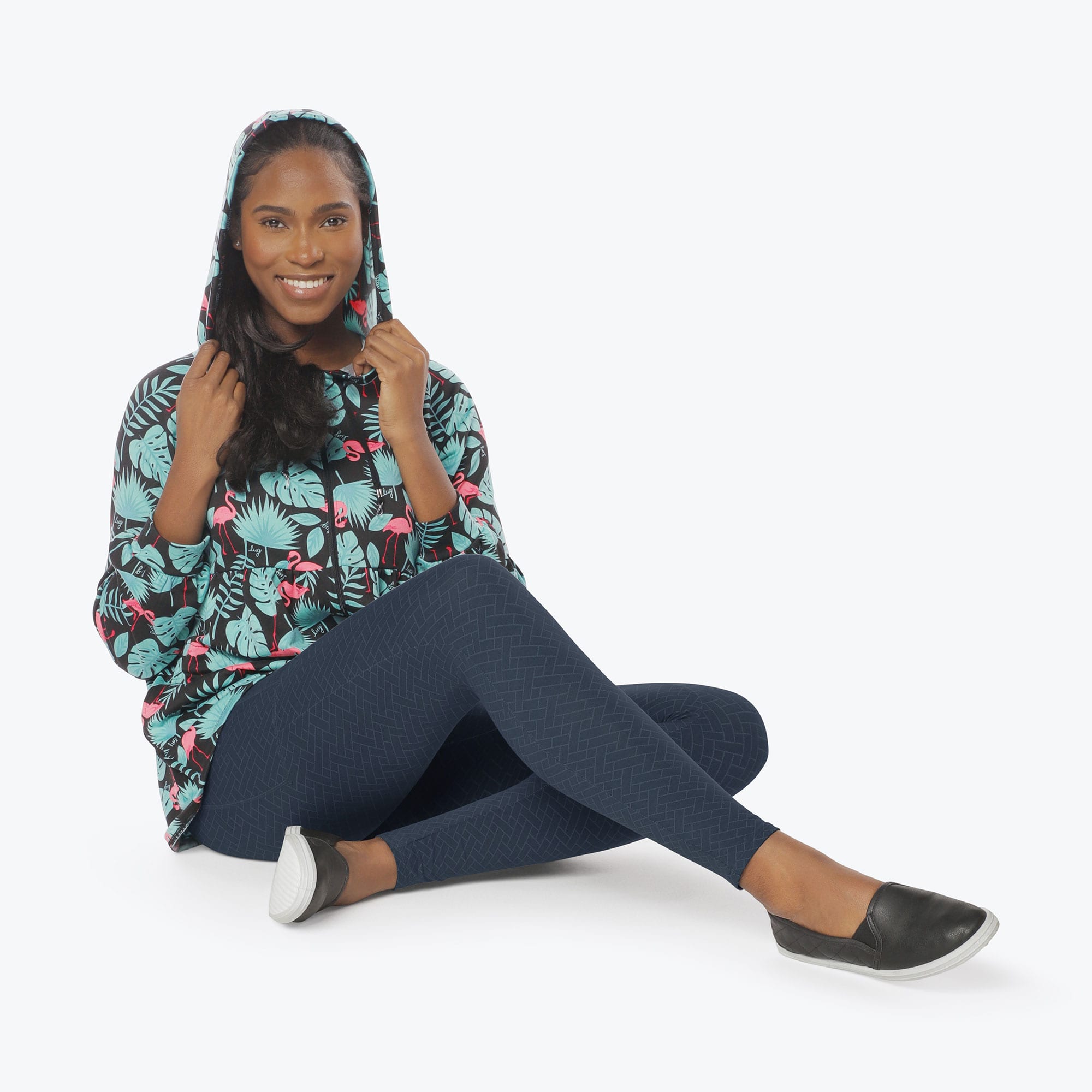 Shimmy Brushed Jersey Zip Up - FLAMINGO BLACK - Shimmy_Flamingo_Black_S_05