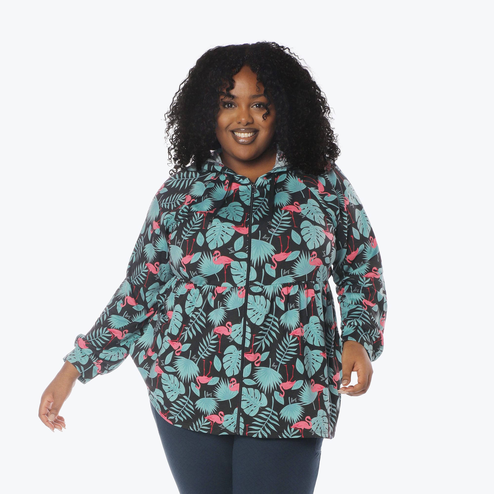 Shimmy Brushed Jersey Zip Up - FLAMINGO BLACK - Shimmy_Flamingo_Black_XL_01a