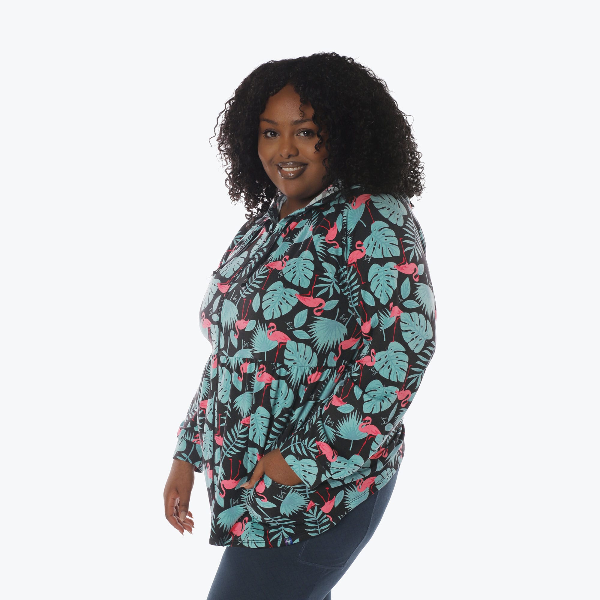 Shimmy Brushed Jersey Zip Up - FLAMINGO BLACK - Shimmy_Flamingo_Black_XL_03
