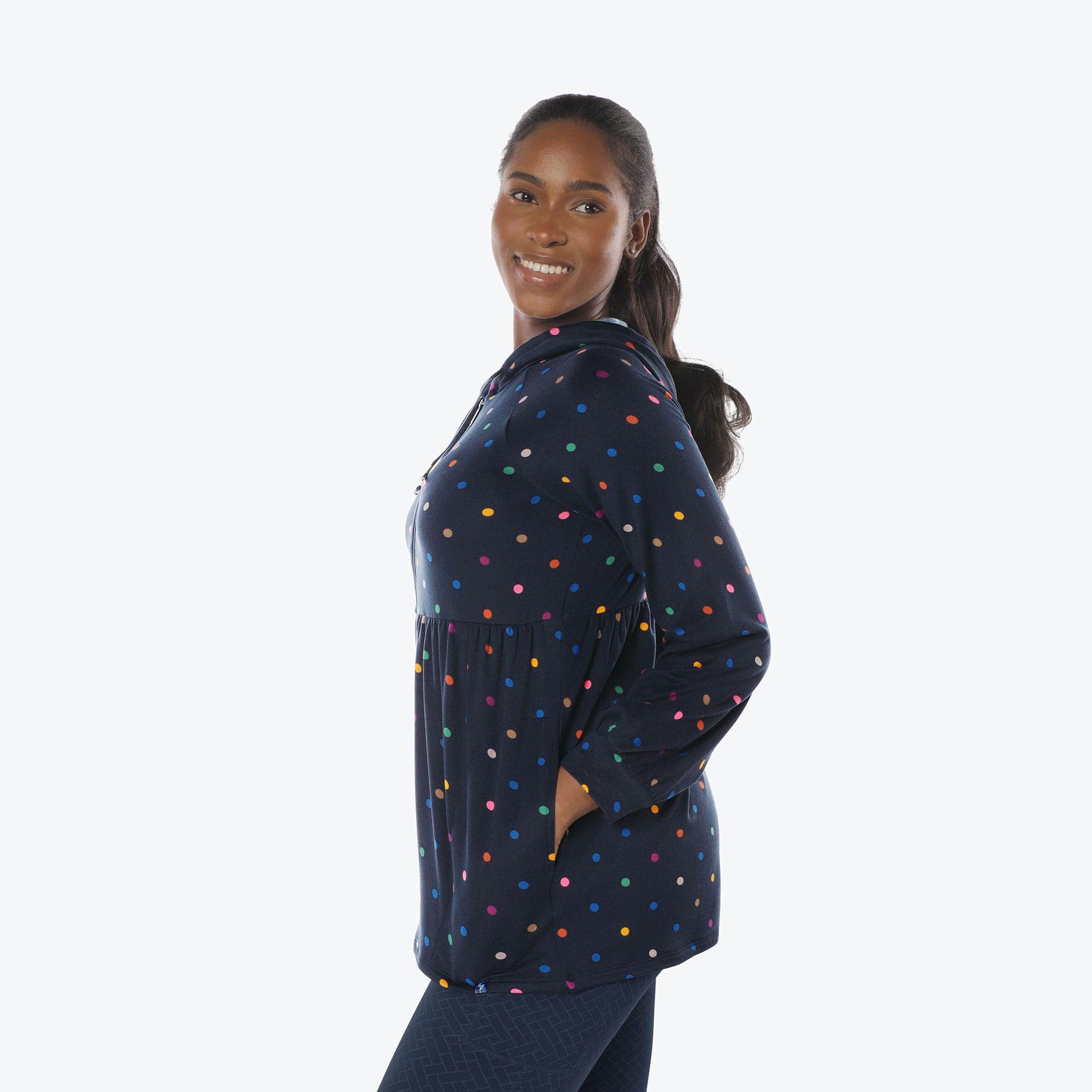 Shimmy Brushed Jersey Zip Up - MULTI DOTS NAVY - Shimmy_Multi_Dots_Navy_S_03