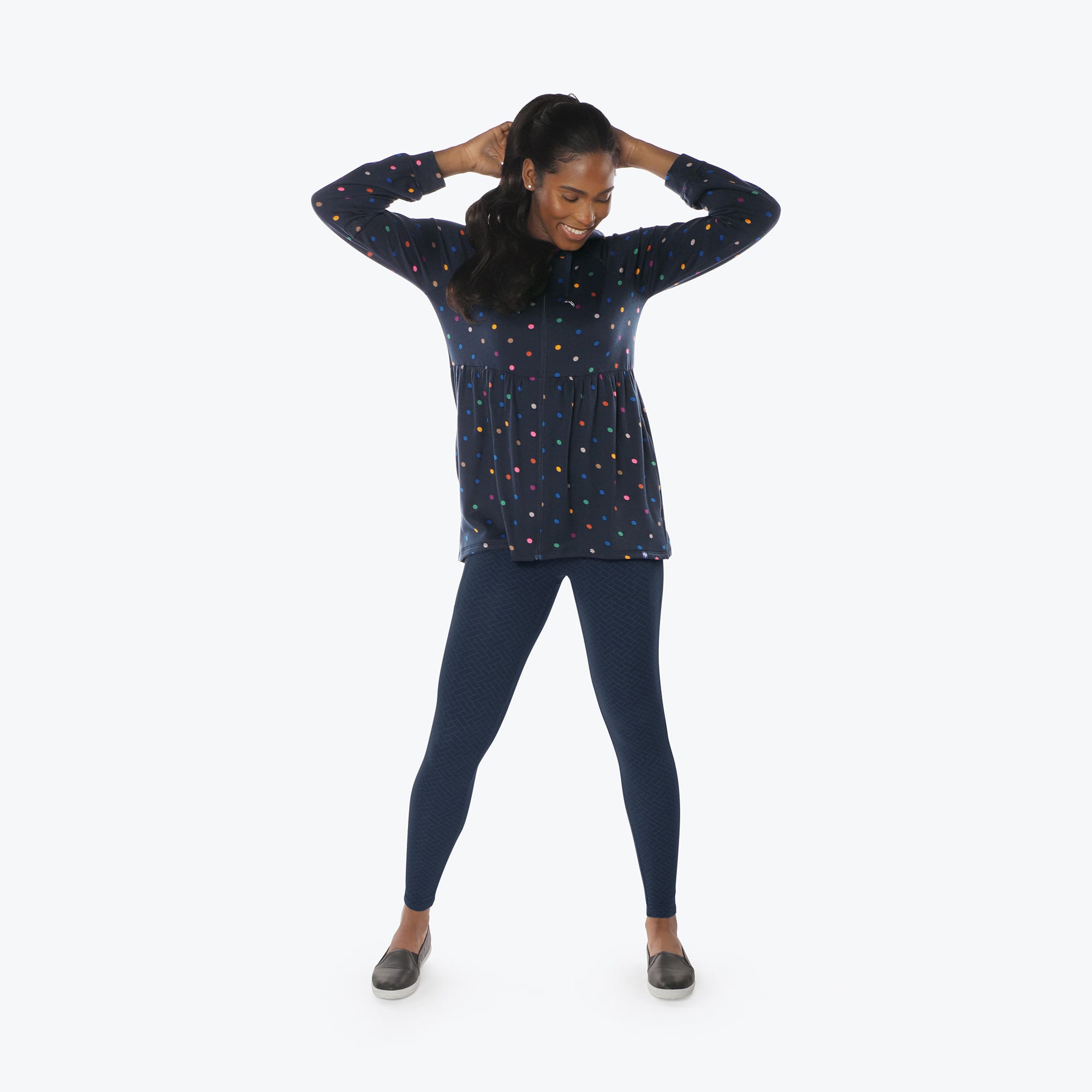 Shimmy Brushed Jersey Zip Up - MULTI DOTS NAVY - Shimmy_Multi_Dots_Navy_S_05