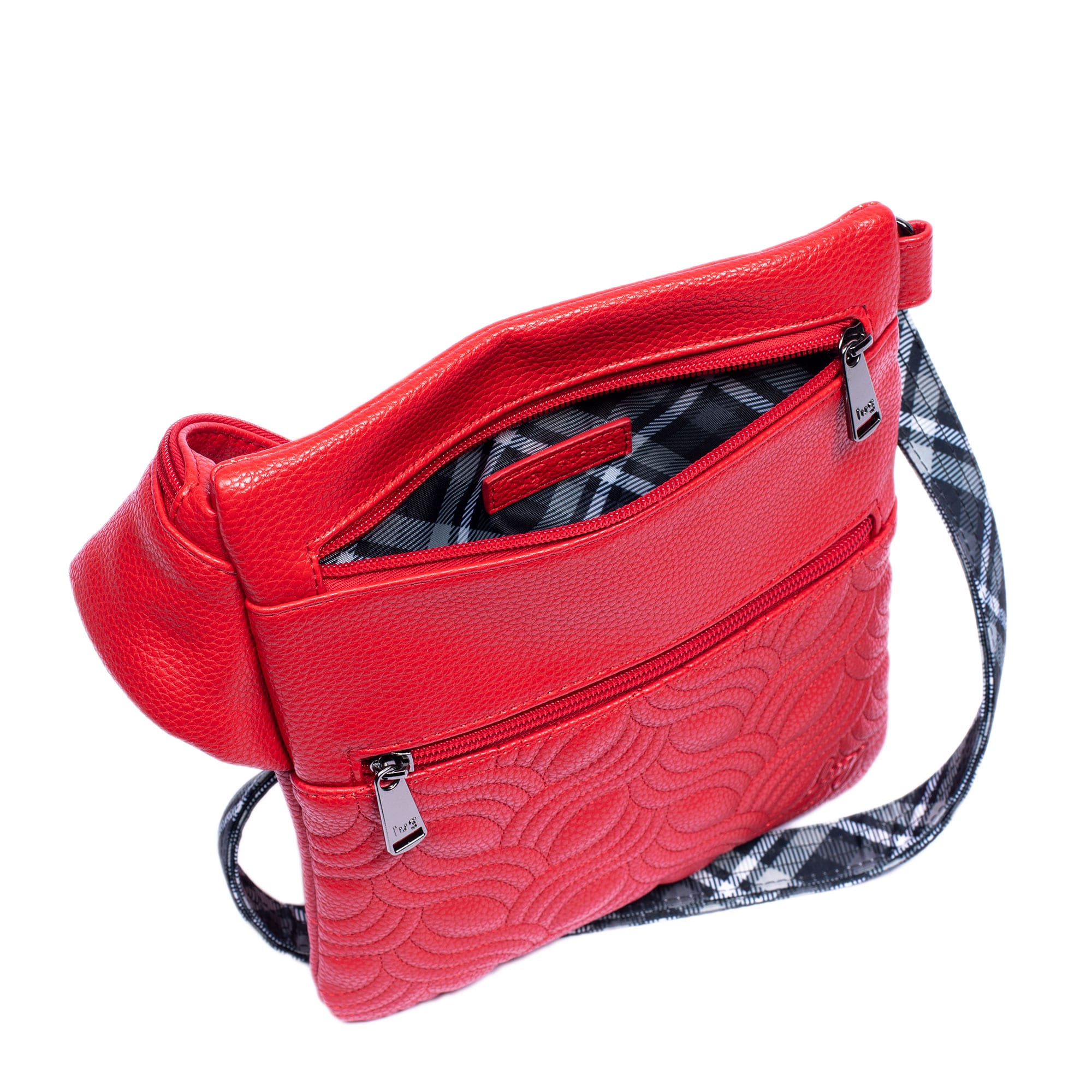 Skipper Classic VL Crossbody Bag - POPPY RED - SkipperVL_PoppyRedPlaidGreyStrap_05