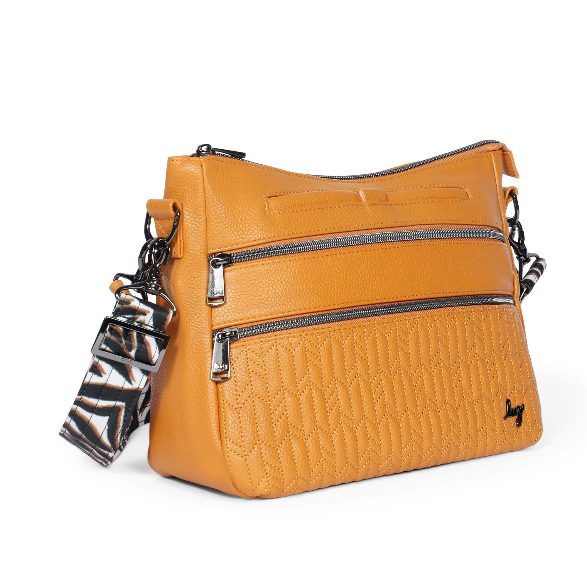 Lug Slider Classic VL Amber Yellow crossbody bag with adjustable strap and front zipper pocket, stylish and functional accessory.