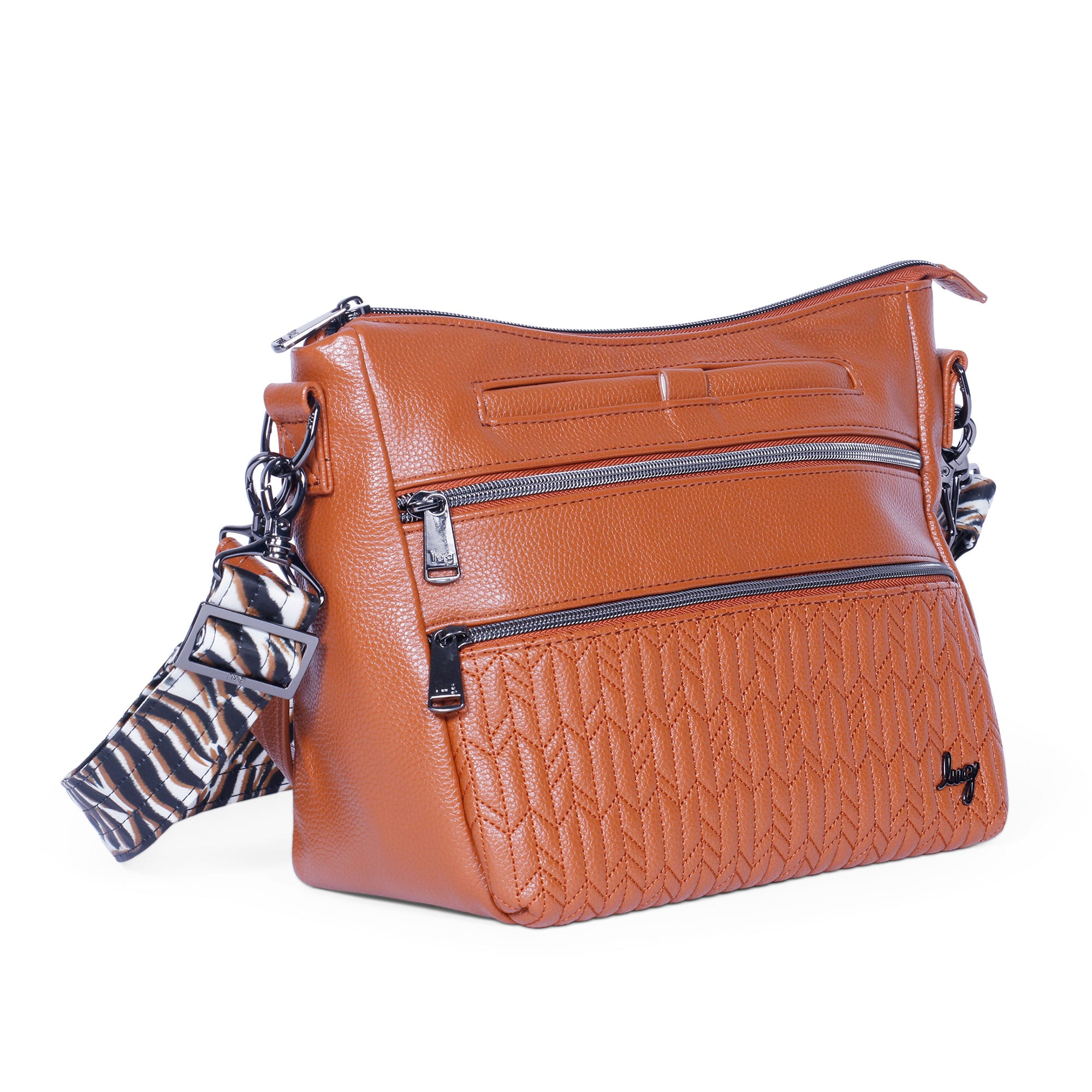 Lug Slider Classic VL Copper Brown crossbody bag with adjustable strap and multiple compartments, stylish and functional for daily use.