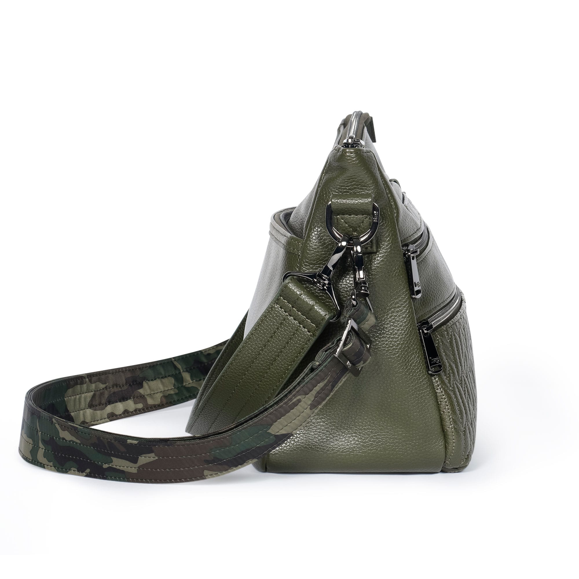 Olive green Lug Slider Classic VL crossbody bag with adjustable strap and signature design, showing front view and textured material.
