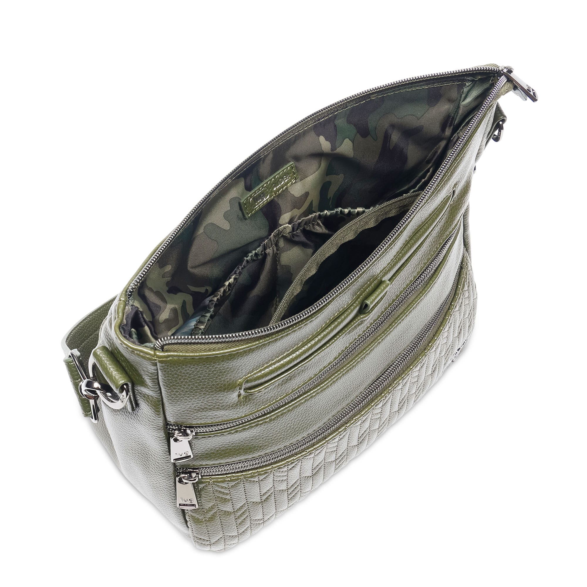 Olive green Lug Slider Classic VL crossbody bag with adjustable strap and sleek design, shown on a plain background.