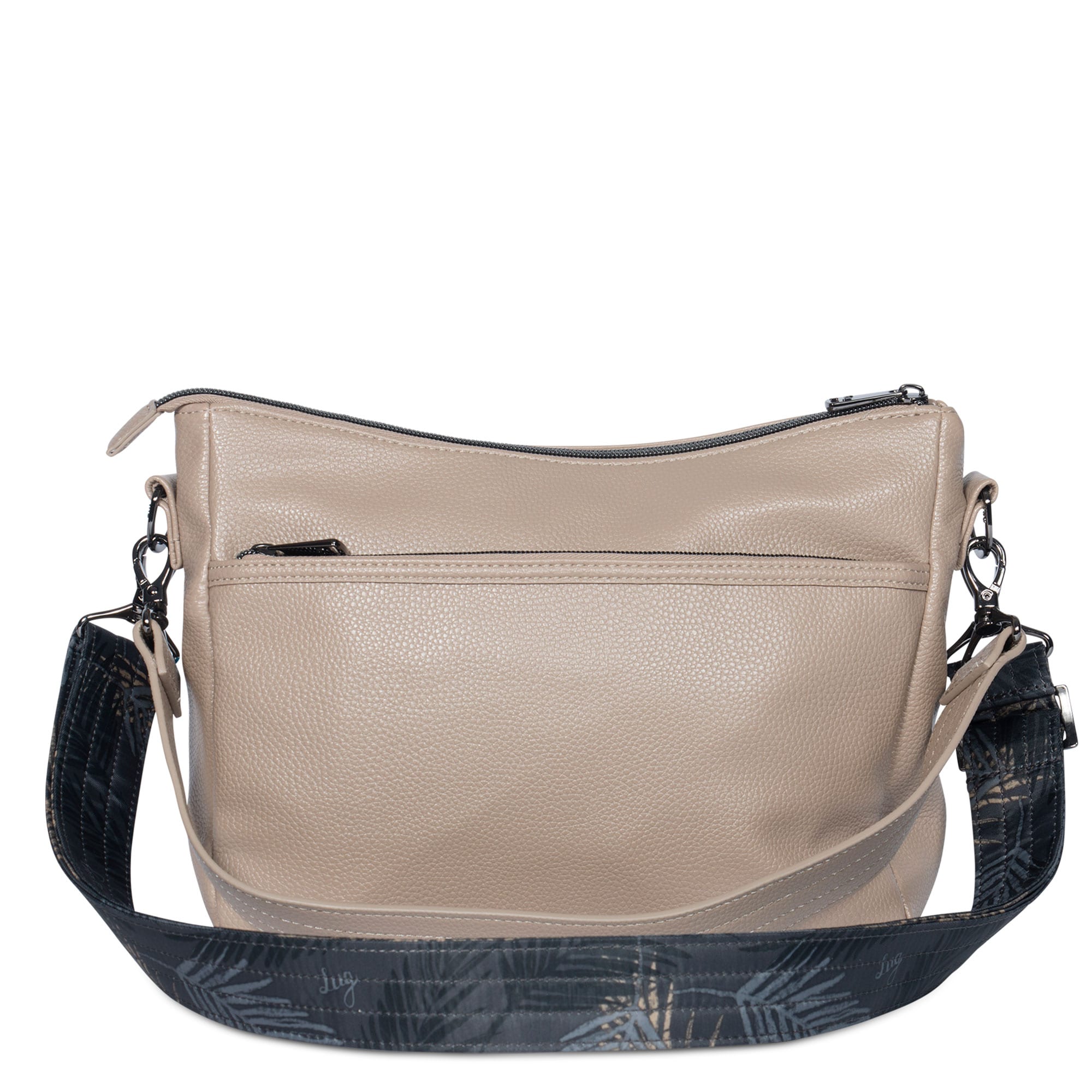 Lug Slider Classic VL crossbody bag in sand color with adjustable strap and front zip pocket, casual accessory for everyday use.