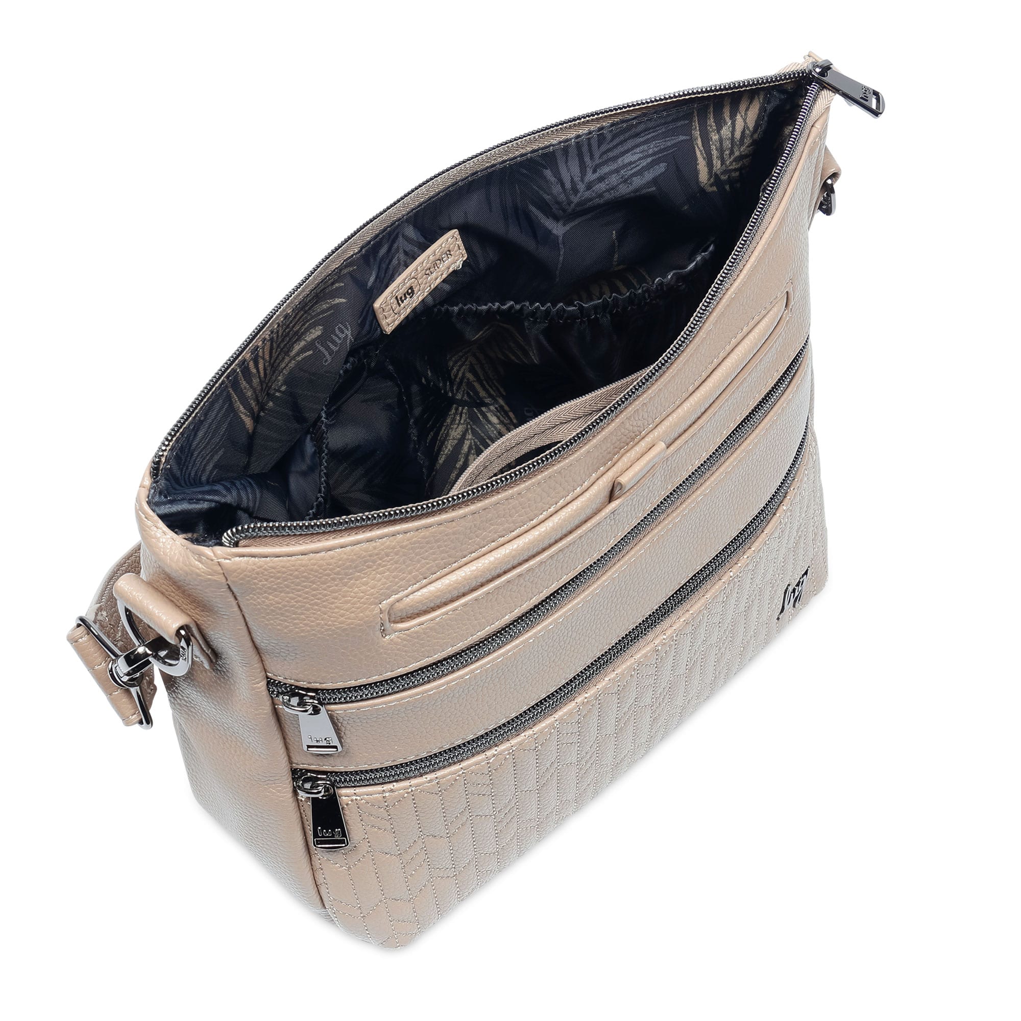 Lug Slider Classic VL crossbody bag in sand color, featuring adjustable strap and sleek design, perfect for everyday use.