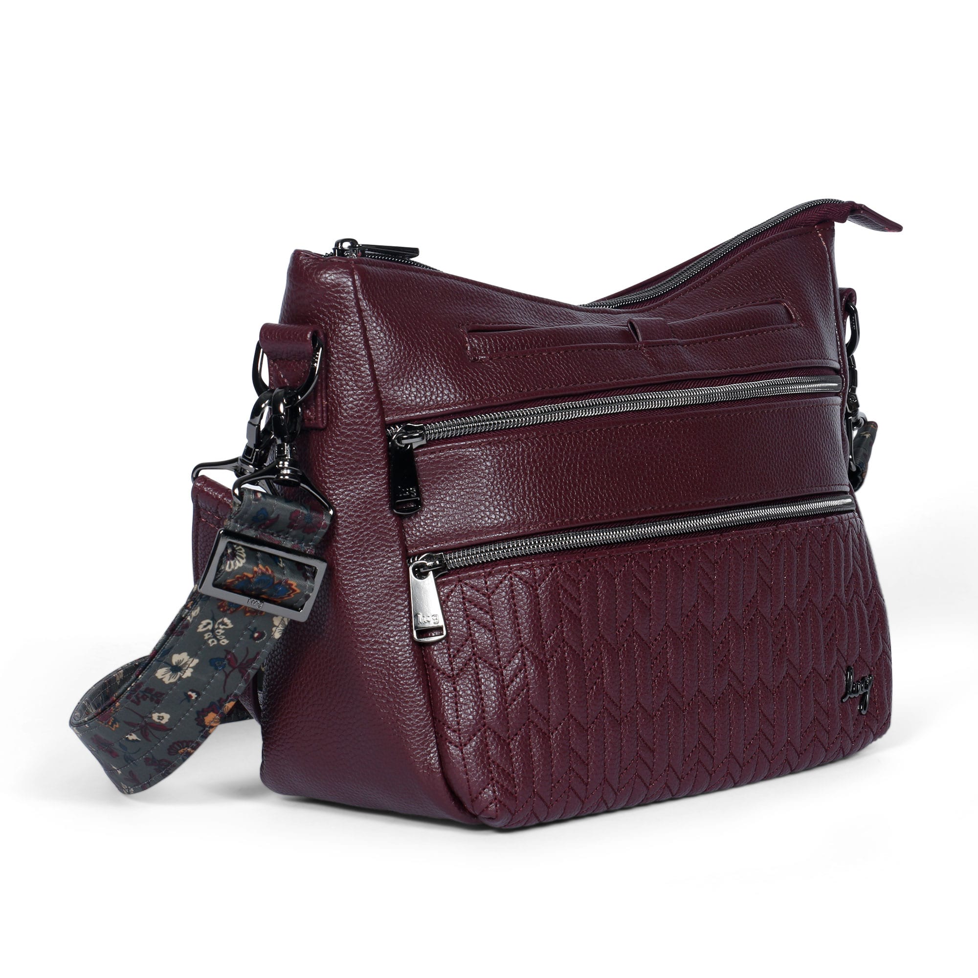 Lug Slider Classic VL Crossbody Bag in wine red with adjustable strap and front zipper pocket, showcasing stylish and functional design.