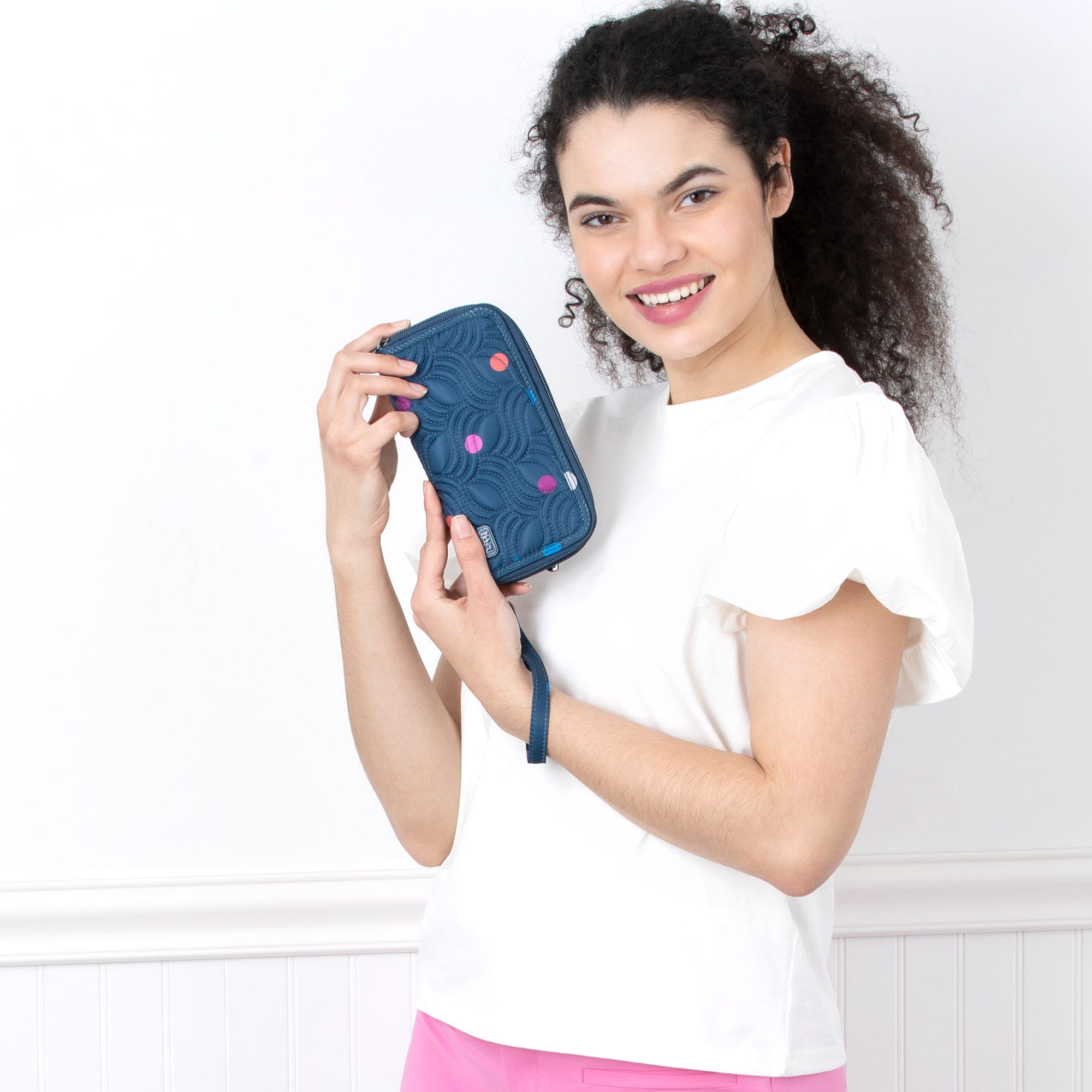 Splits XL Wristlet RFID Wallet - MULTI DOTS NAVY - Splits-XL_MultiDotNavy_Model