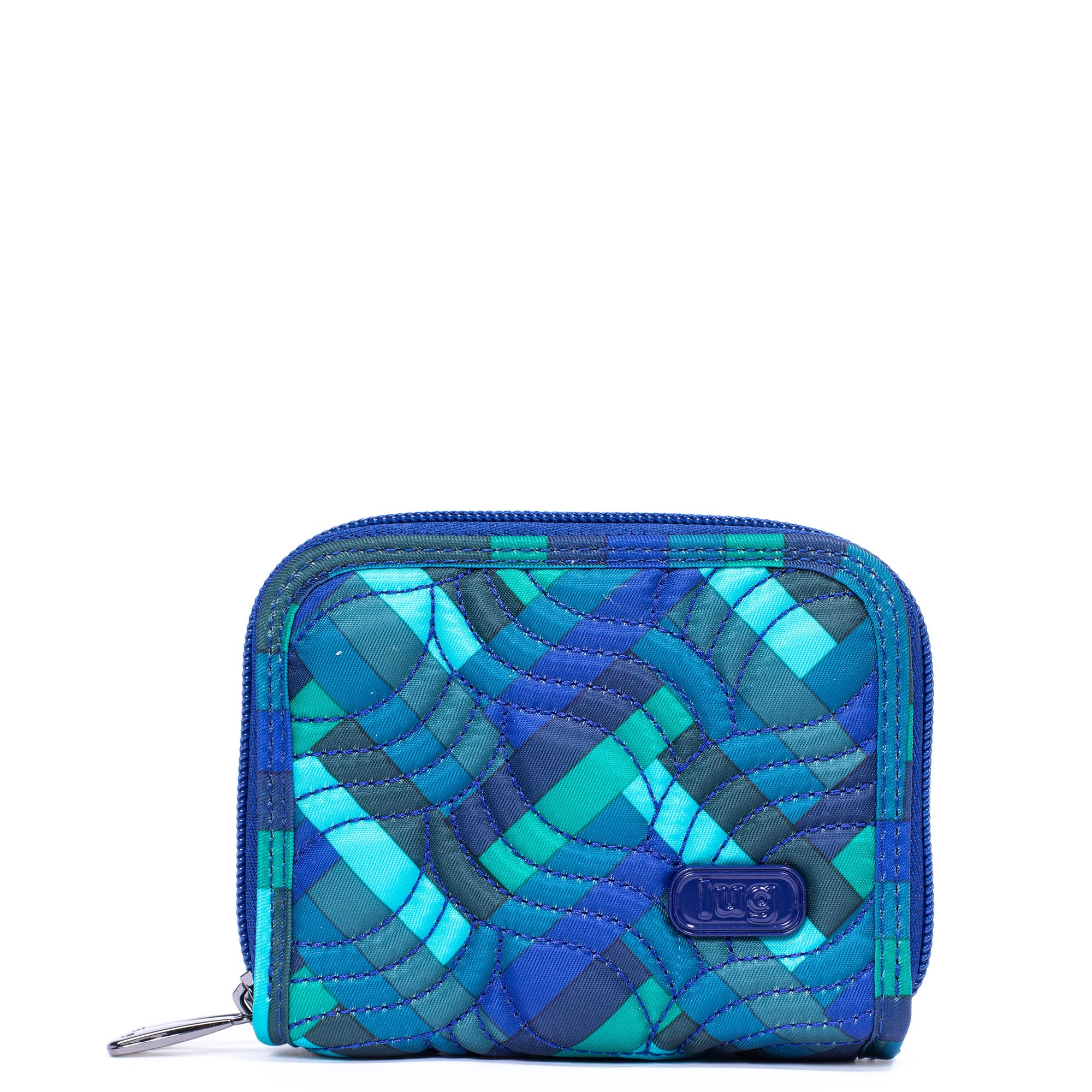 Splits Compact RFID Wallet - HERRINGBONE AQUA - Splits_HerringboneAqua_01