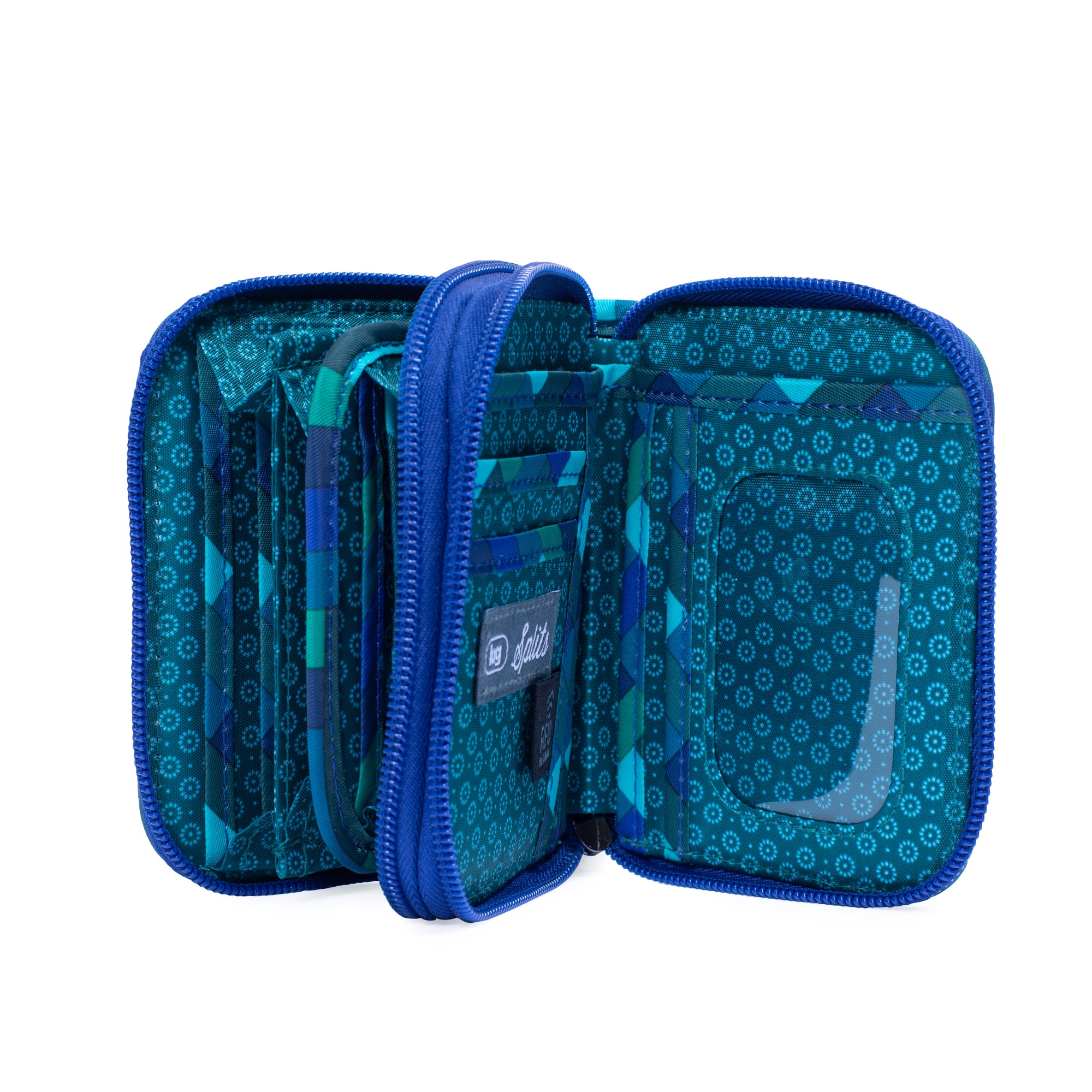 Splits Compact RFID Wallet - HERRINGBONE AQUA - Splits_HerringboneAqua_05