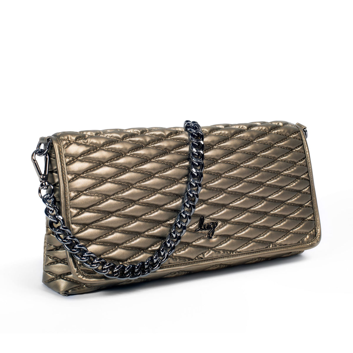 Quilted Texture Clutch Bag with Silver Chain Shoulder Strap for Women  Travel Organization