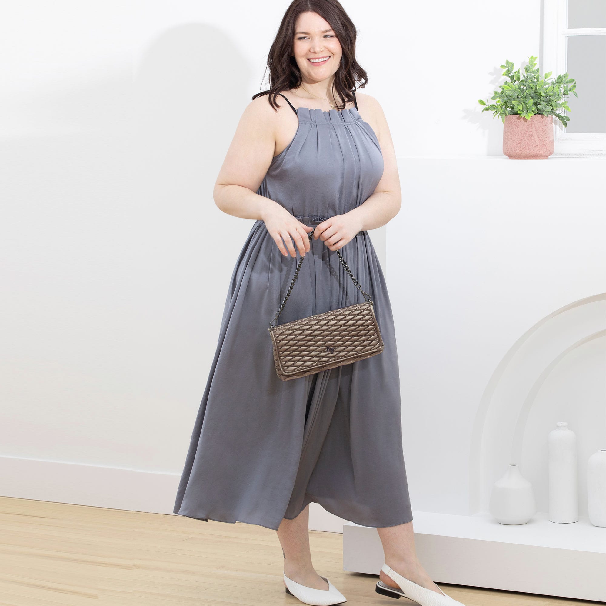 Strut Shoulder Bag - - Strut_WalnutMetallic_Model_01_c0eaac8b-7cc3-4278-a731-5bd366aecb0d