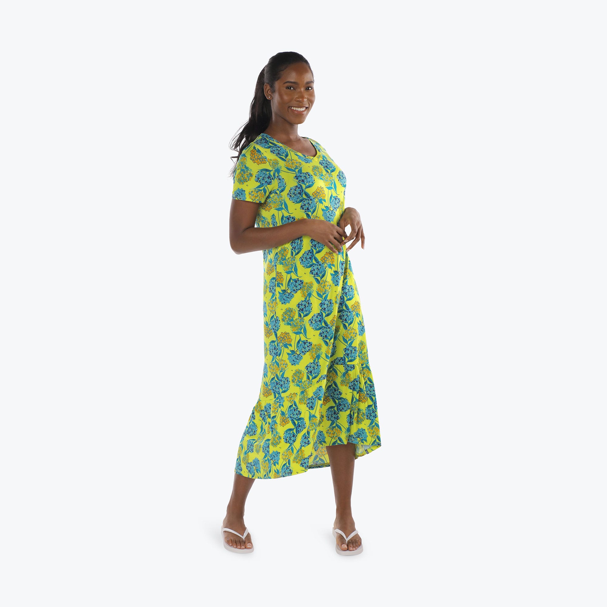 Swing High Low Maxi Dress - HYDRANGEA YELLOW - Swing_Dress_Hydrangea-Yellow_S_01a