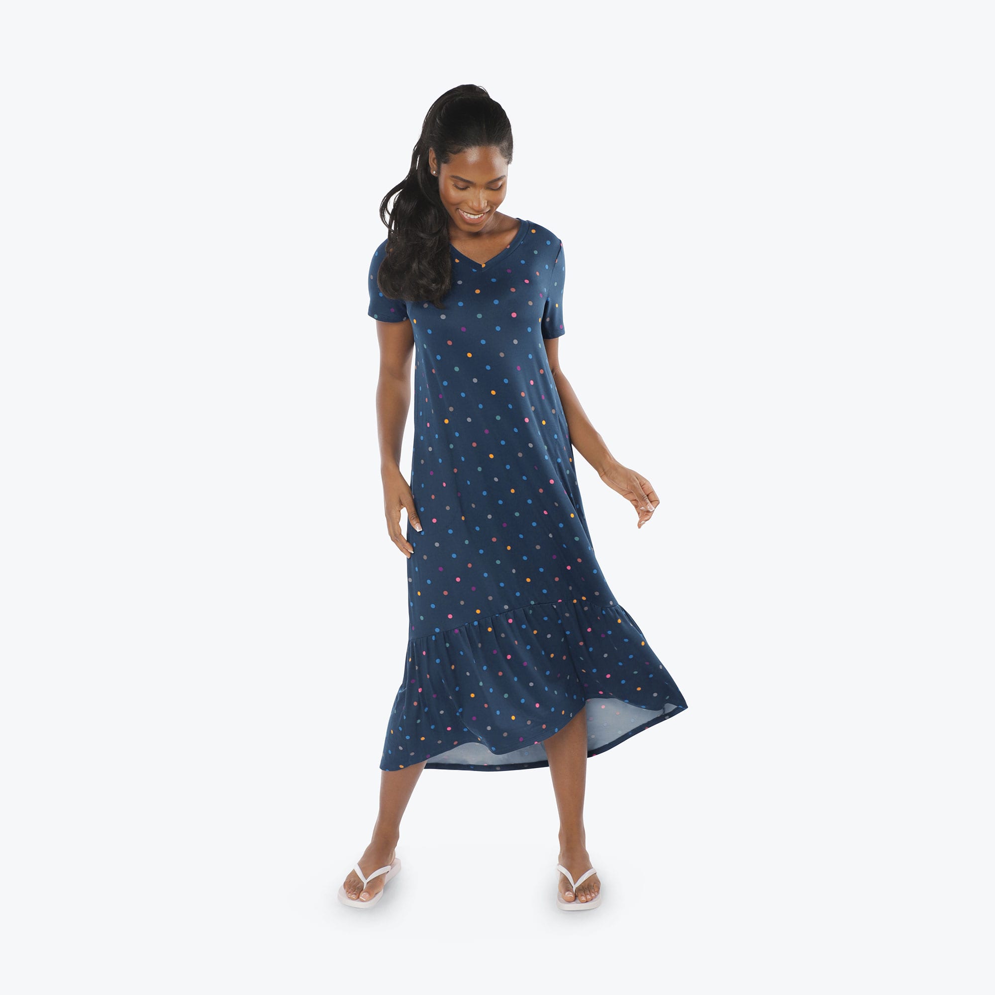 Swing High Low Maxi Dress - MULTI DOTS NAVY - Swing_Dress_Multi-Dots_S_01a