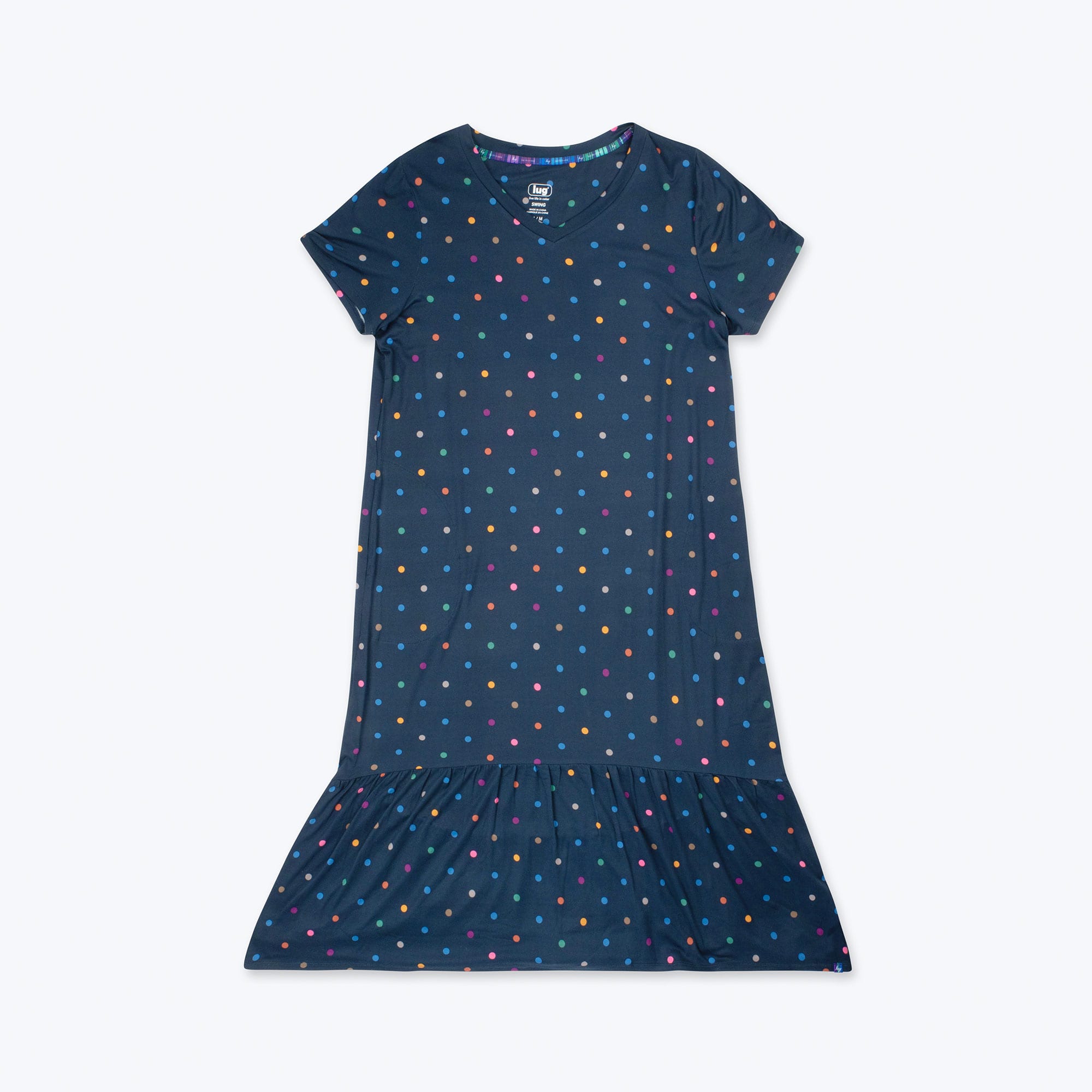 Swing High Low Maxi Dress - MULTI DOTS NAVY - Swing_Dress_MultiDots_Flatlay_06