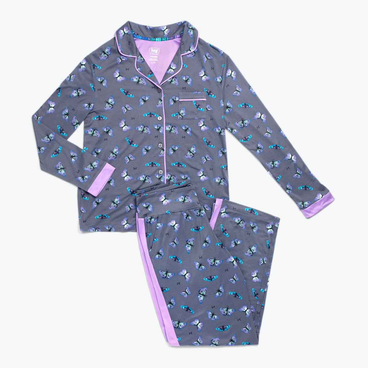 Tandem Collar Pajama Set - BUTTERFLY GREY - Tandem_ButterflyGrey_Flatlay._e54bcb8b-1a8a-4f25-bf72-ee4e00ed93b8