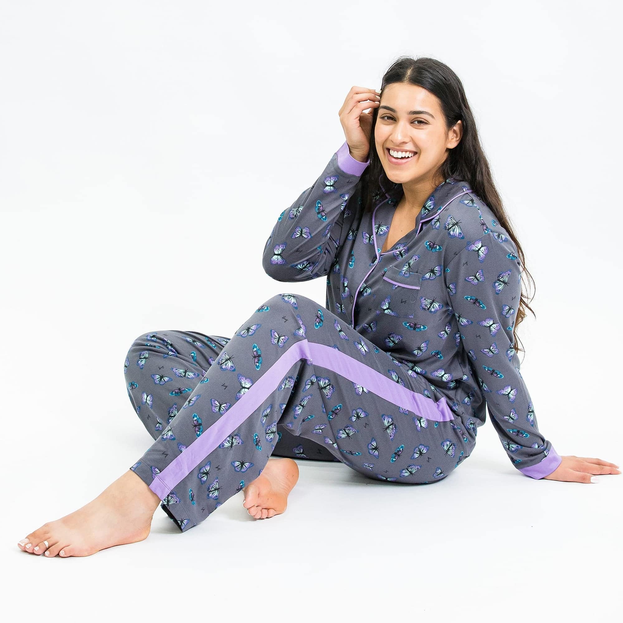 Tandem Collar Pajama Set - BUTTERFLY GREY - Tandem_ButterflyGrey_M_01a