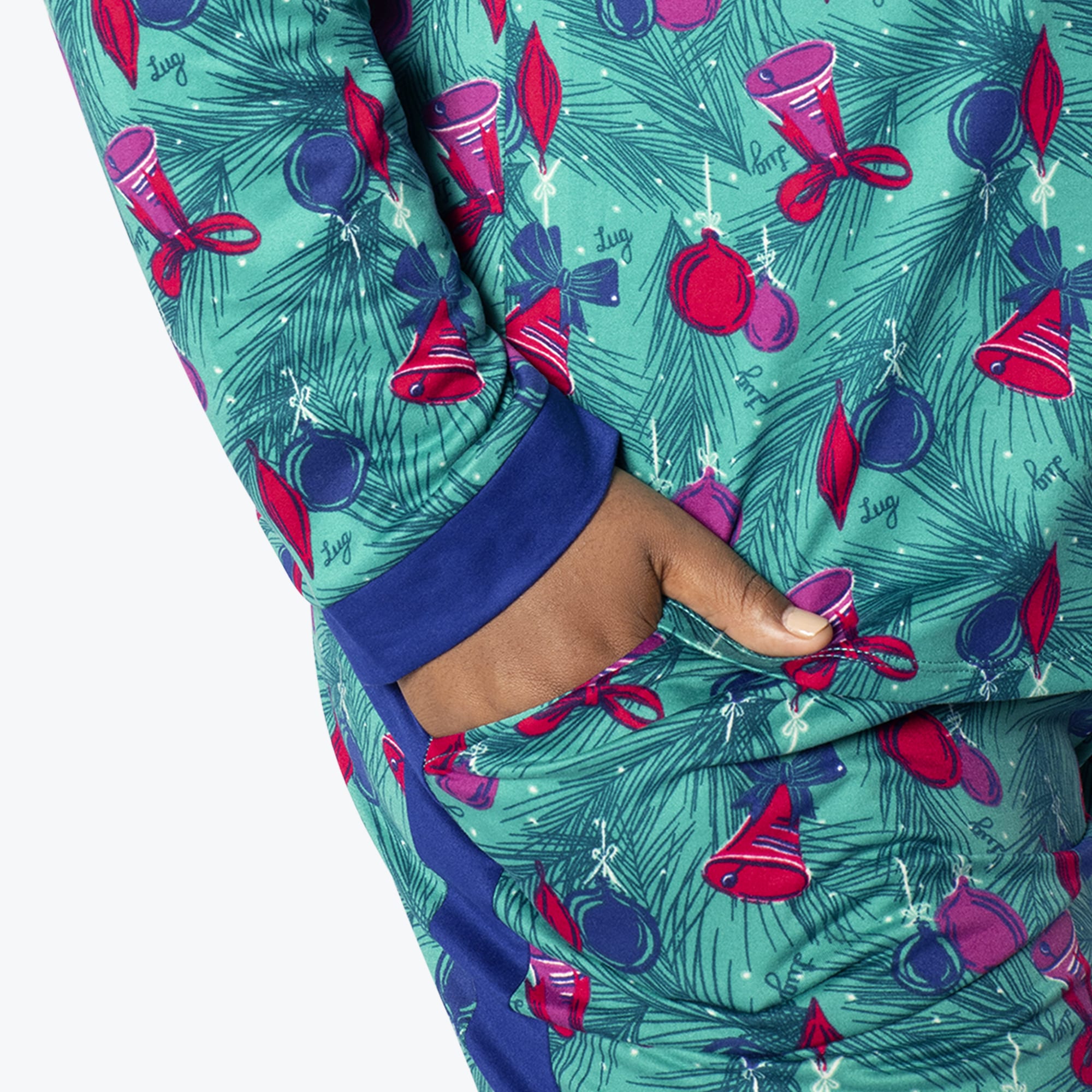 Tandem Collar Pajama Set - PINE ORNAMENTS TEAL - Tandem_PineOrnamentBells_XL_04