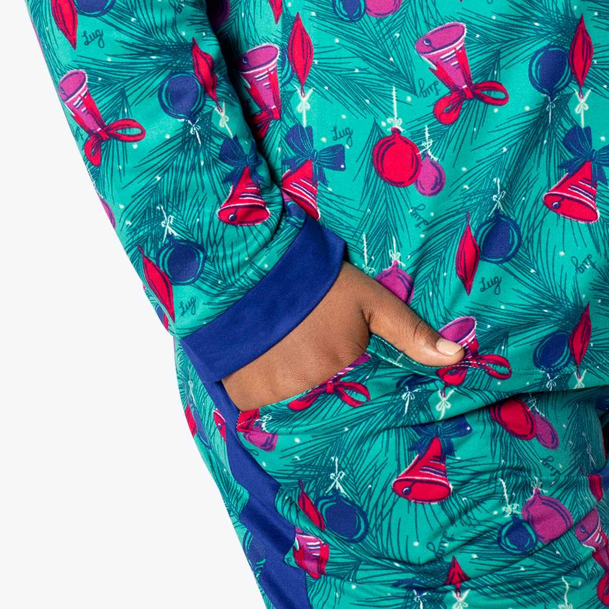 Tandem Collar Pajama Set - PINE ORNAMENTS TEAL - Tandem_PineOrnamentBells_XL_04