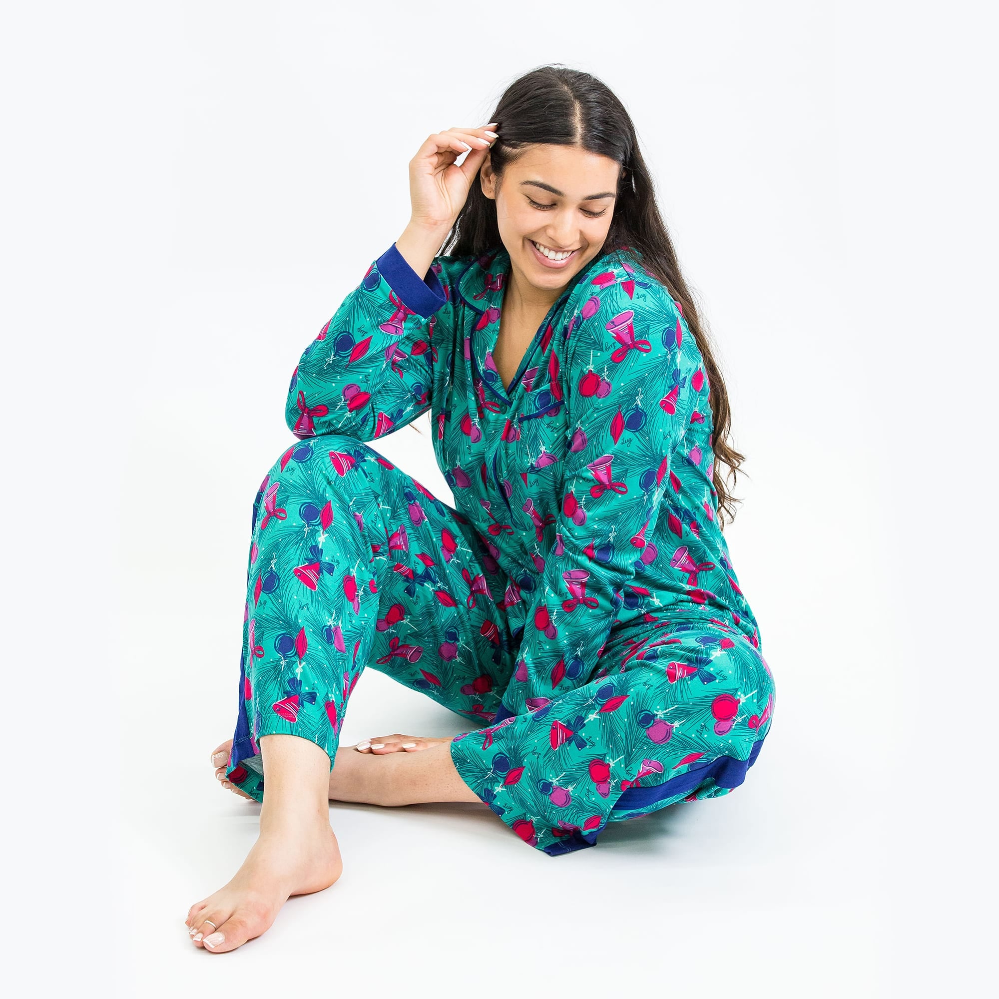 Tandem Collar Pajama Set - PINE ORNAMENTS TEAL - Tandem_PineOrnaments_M_01a