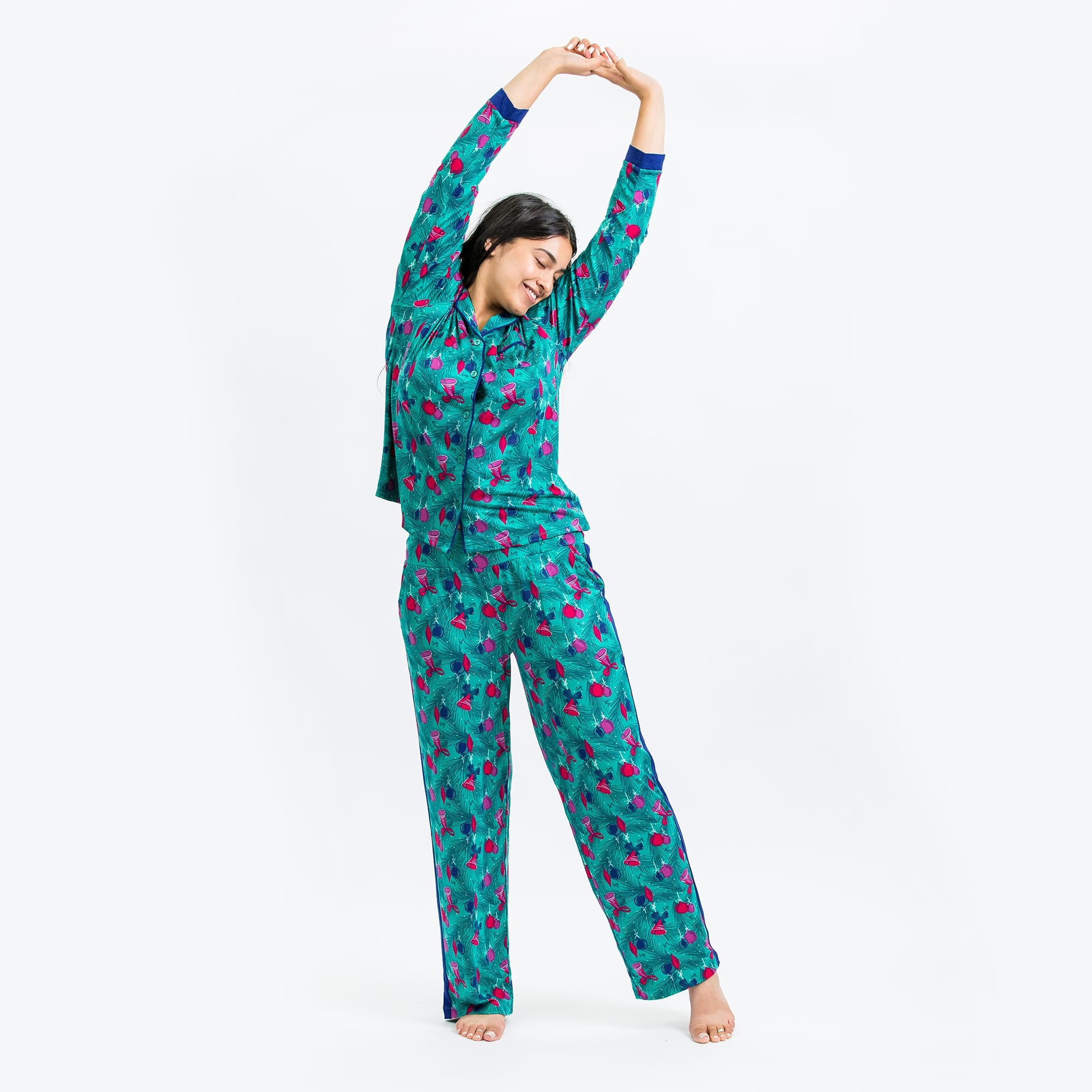 Tandem Collar Pajama Set - PINE ORNAMENTS TEAL - Tandem_PineOrnaments_M_01b