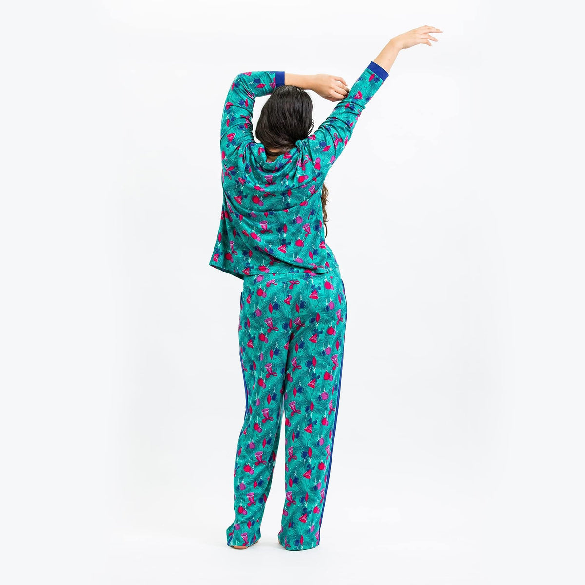 Tandem Collar Pajama Set - PINE ORNAMENTS TEAL - Tandem_PineOrnaments_M_02