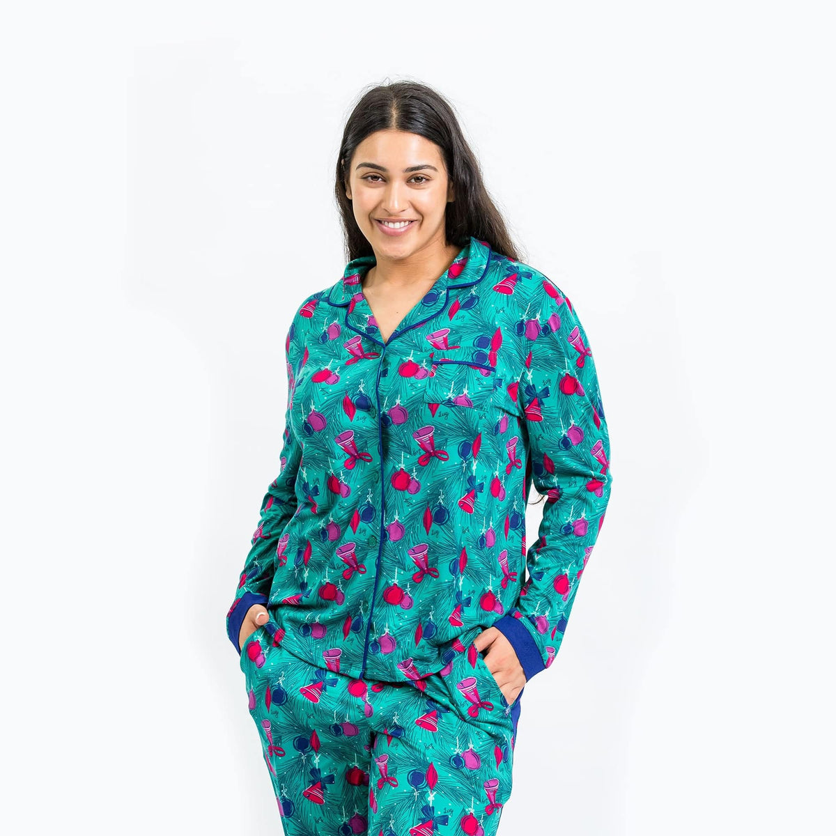 Tandem Collar Pajama Set - PINE ORNAMENTS TEAL - Tandem_PineOrnaments_M_03
