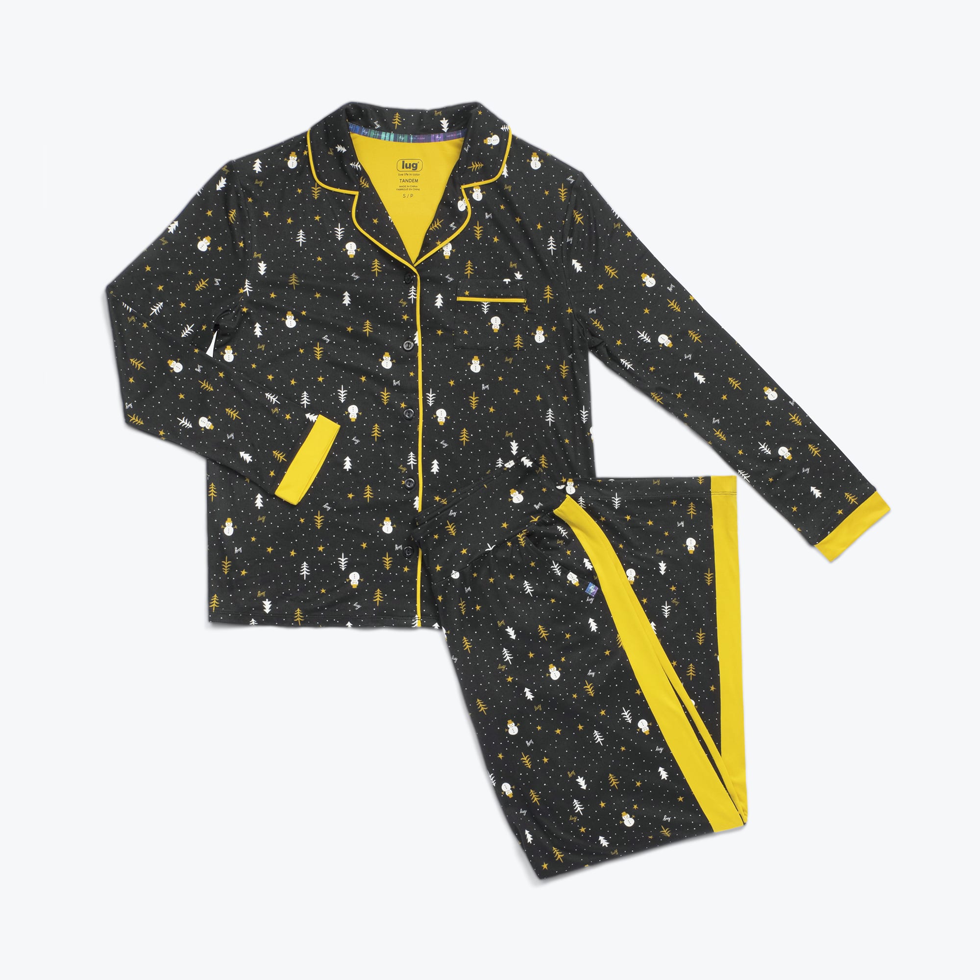 Tandem Collar Pajama Set - SNOWMAN TREES - Tandem_SnowmanTrees_Flatlay.