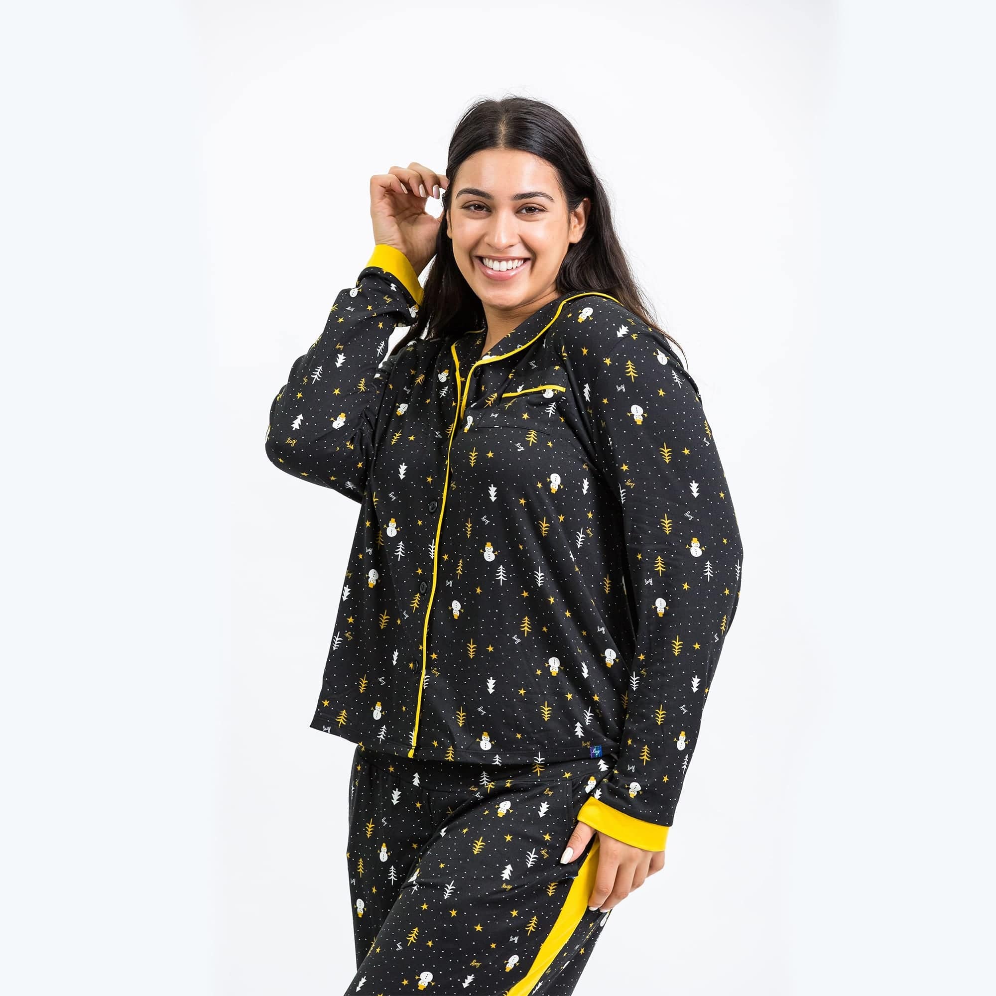 Tandem Collar Pajama Set - SNOWMAN TREES - Tandem_SnowmanTrees_M_04