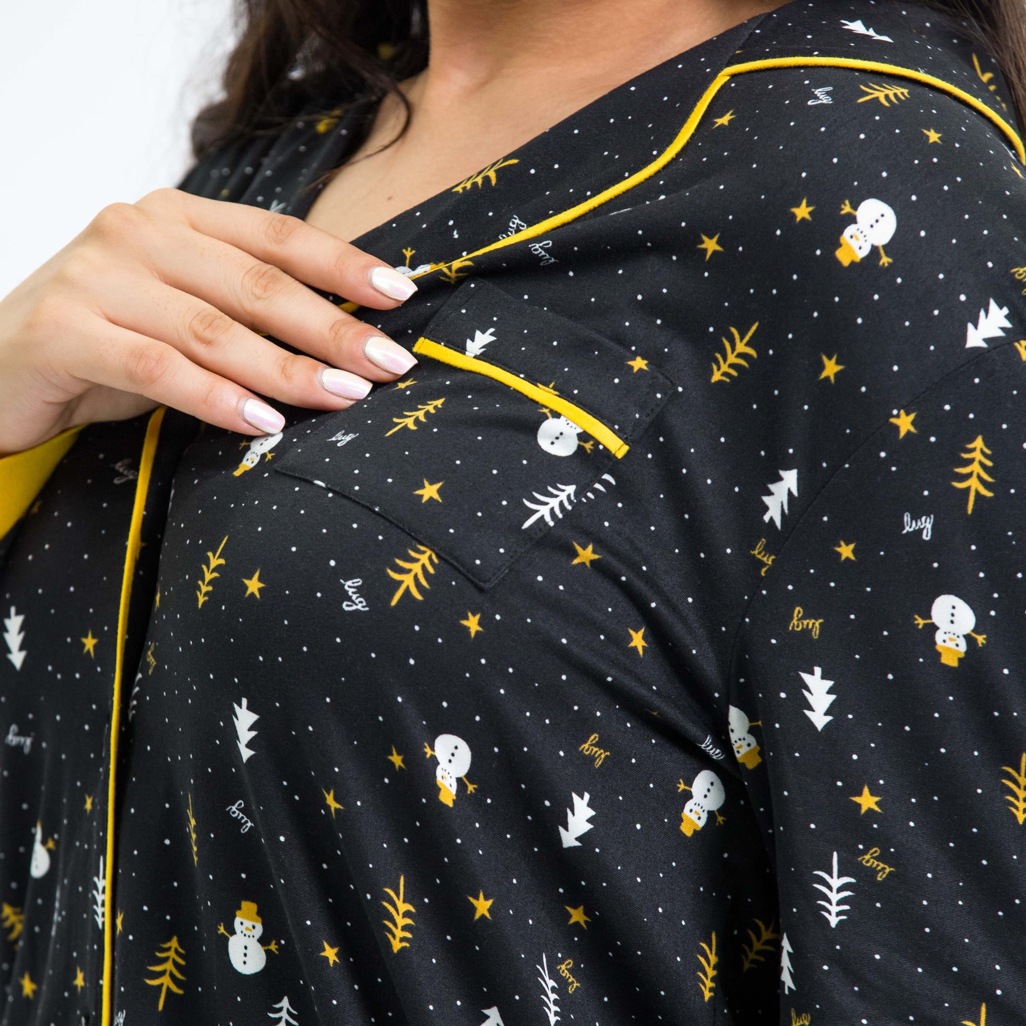 Tandem Collar Pajama Set - SNOWMAN TREES - Tandem_SnowmanTrees_M_042