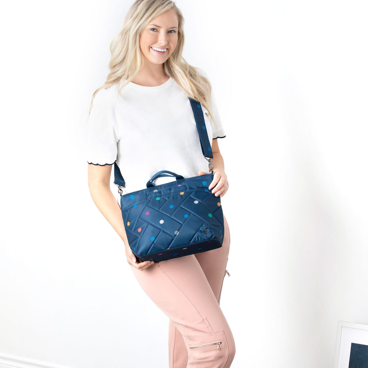 Tenor 2pc Crossbody Bag - MULTI DOTS NAVY - Tenor_MultiDotNavy_Model